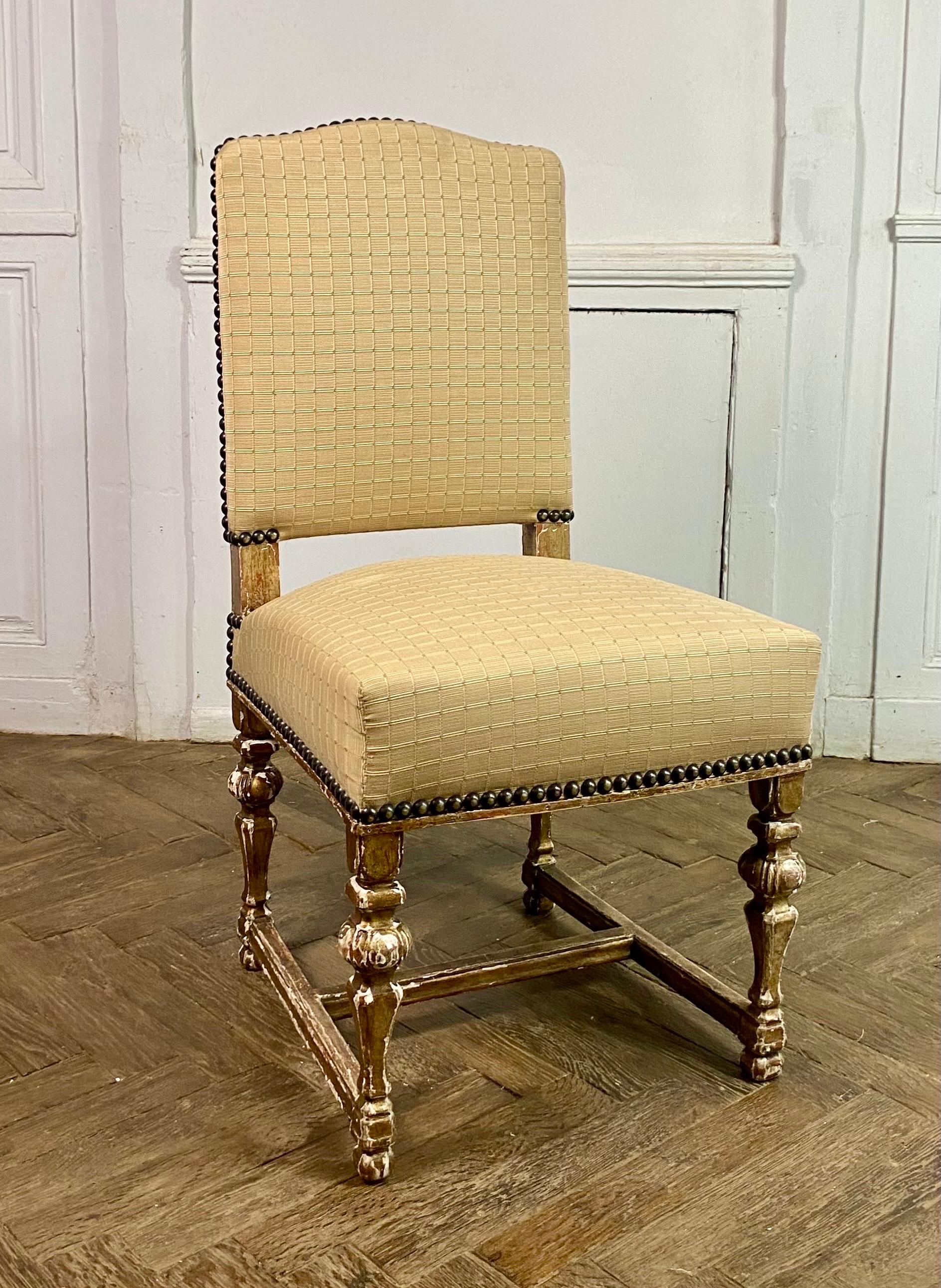 Set of Eight french Upholstered Chairs in Golden Wood Louis XIV Style - 19th For Sale 4