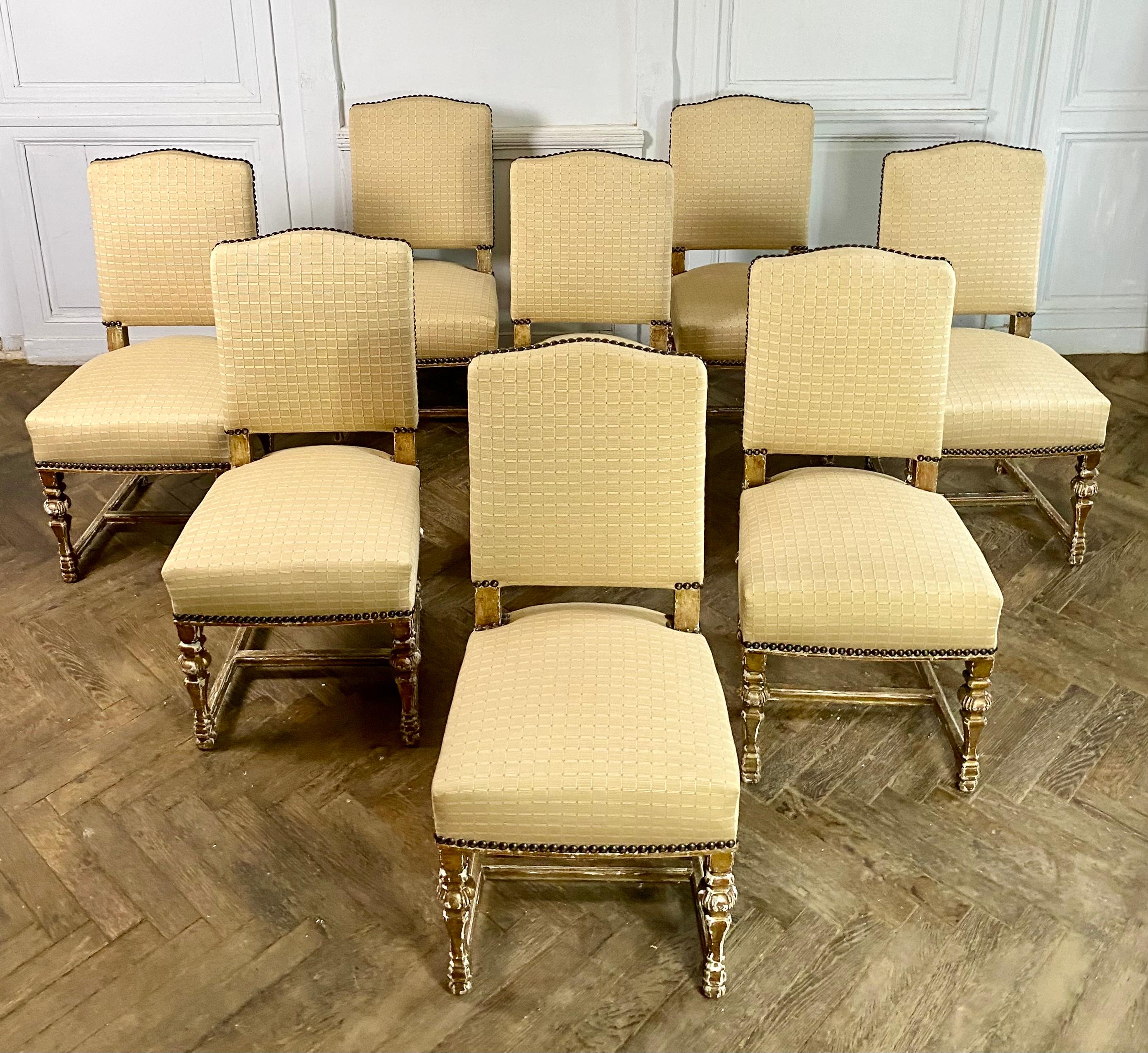 Set of Eight french Upholstered Chairs in Golden Wood Louis XIV Style - 19th For Sale 12