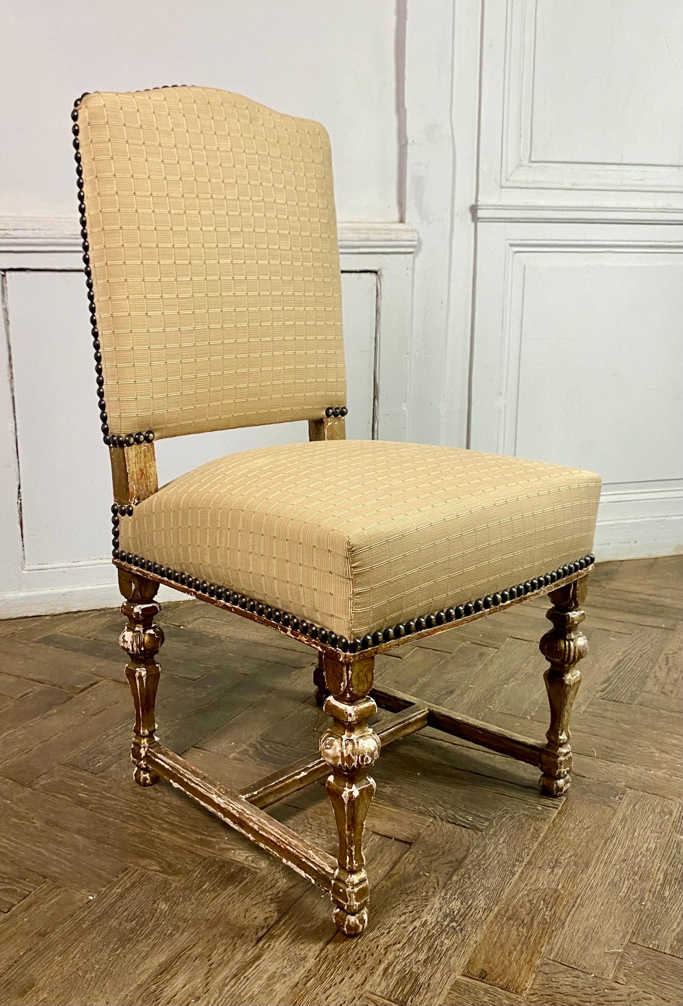 Gilt Set of Eight french Upholstered Chairs in Golden Wood Louis XIV Style - 19th For Sale