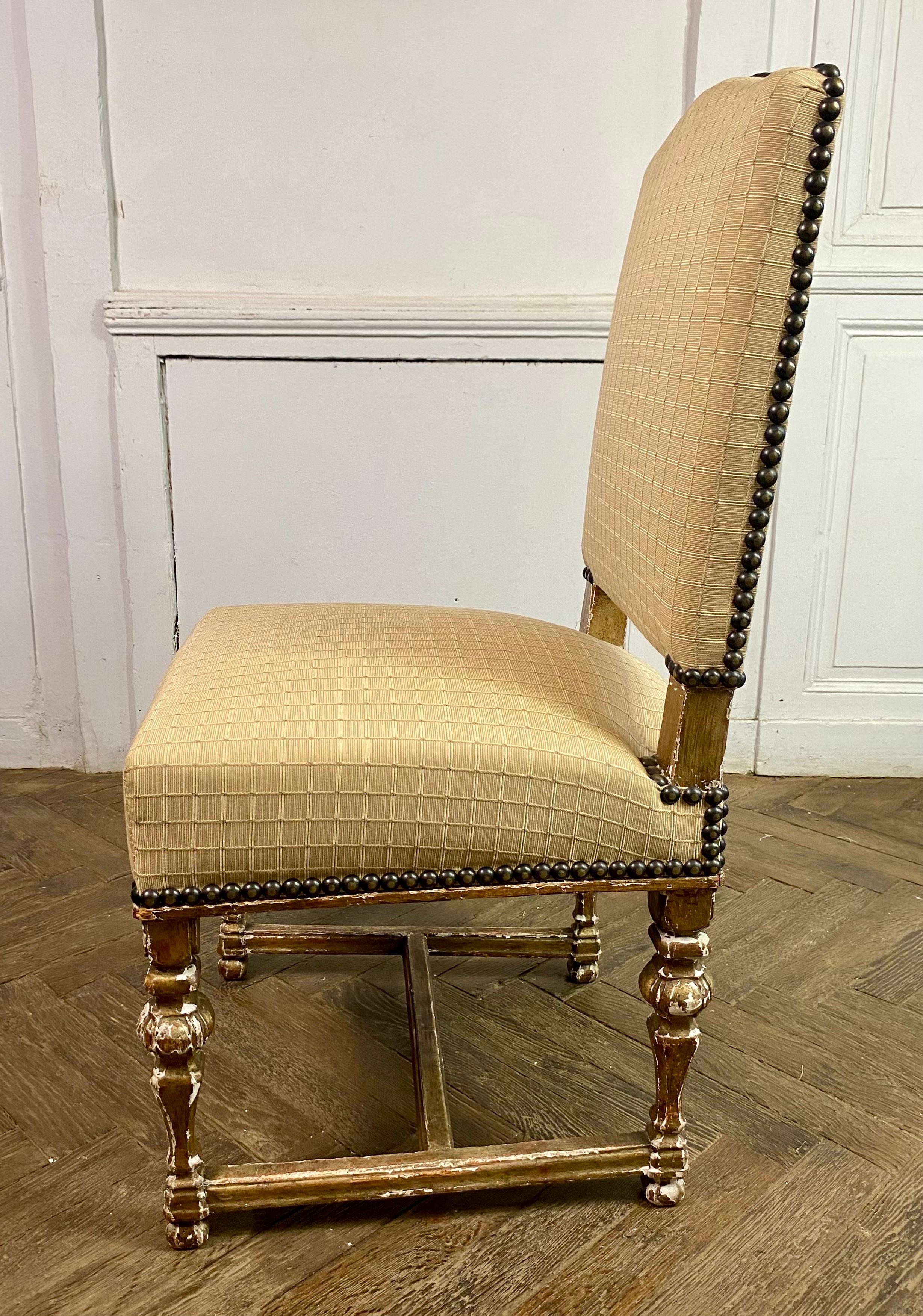Ensemble de huit chaises françaises en bois doré Upholstering Style Louis XIV - 19ème Bon état - En vente à Beuzevillette, FR
