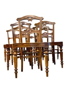 Set of Eight French Walnut Caned Chairs, Late 19th Century