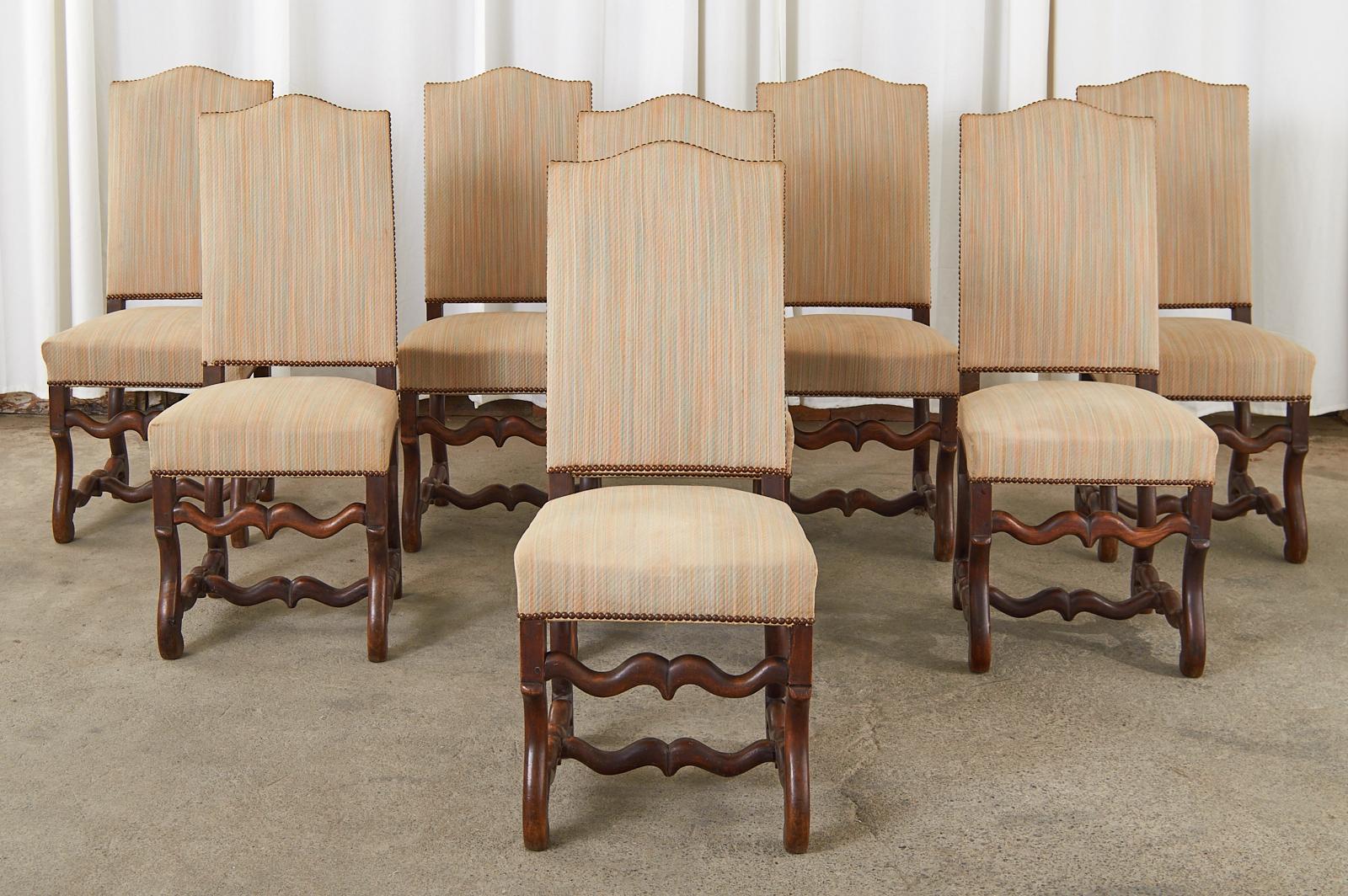 Hand-Crafted Set of Eight French Walnut Os de Mouton Dining Chairs