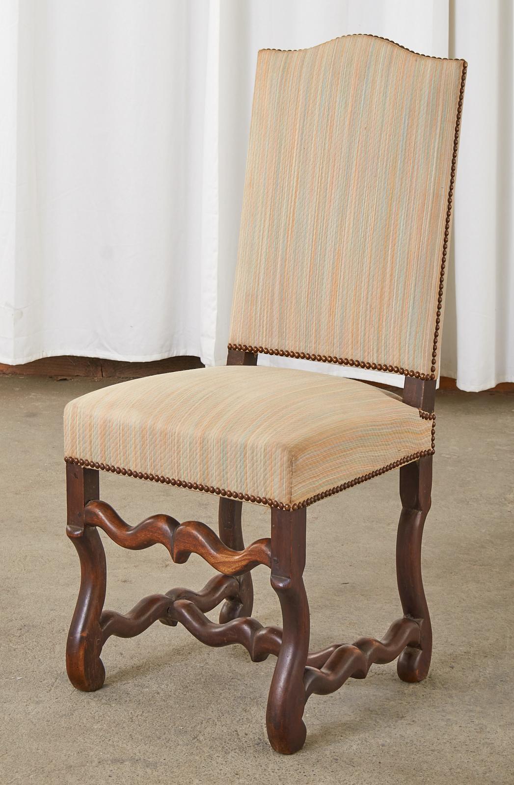 Set of Eight French Walnut Os de Mouton Dining Chairs In Good Condition In Rio Vista, CA