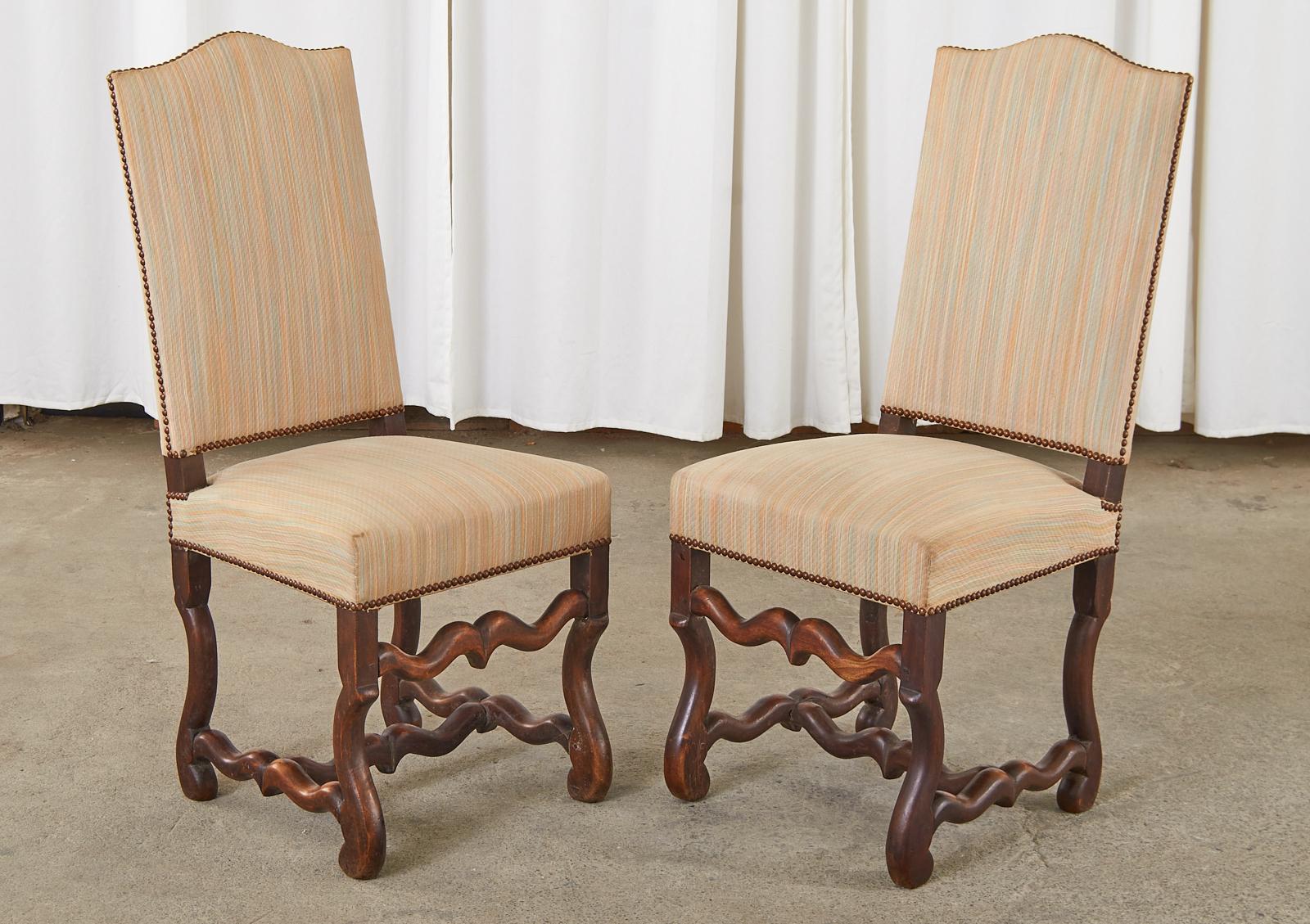 20th Century Set of Eight French Walnut Os de Mouton Dining Chairs