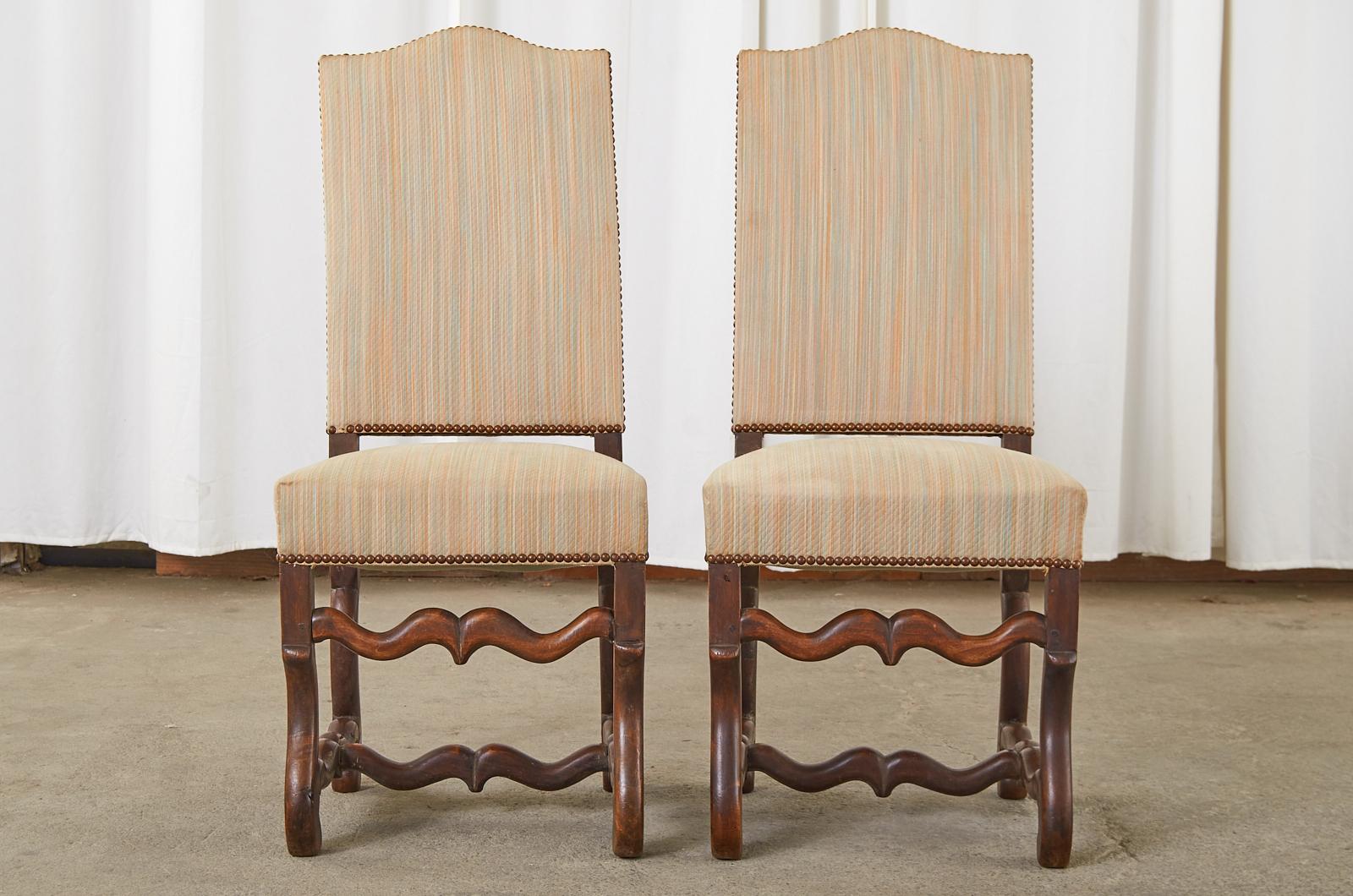Set of Eight French Walnut Os de Mouton Dining Chairs 2