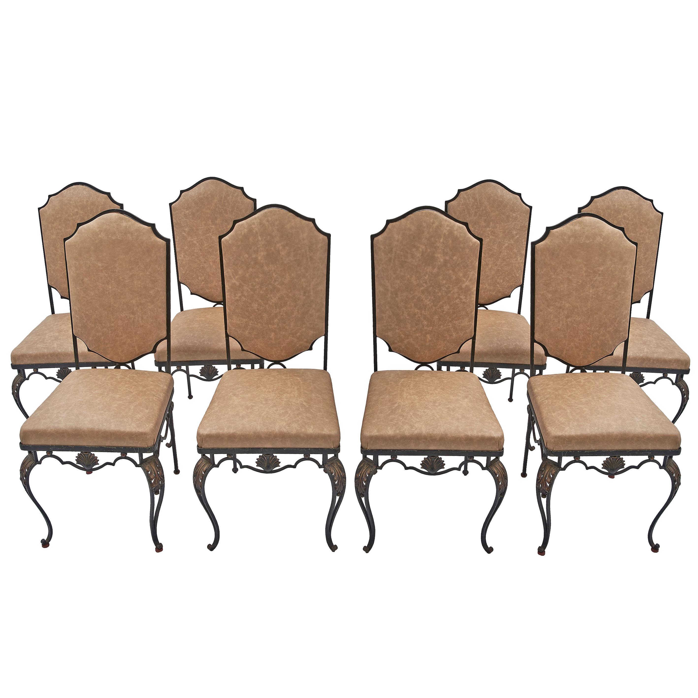 Set of Eight French Wrought Iron Dining Chairs, circa 1900 For Sale