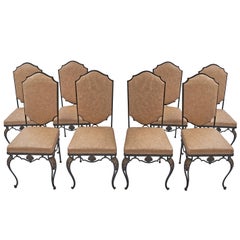 Set of Eight French Wrought Iron Dining Chairs, circa 1900