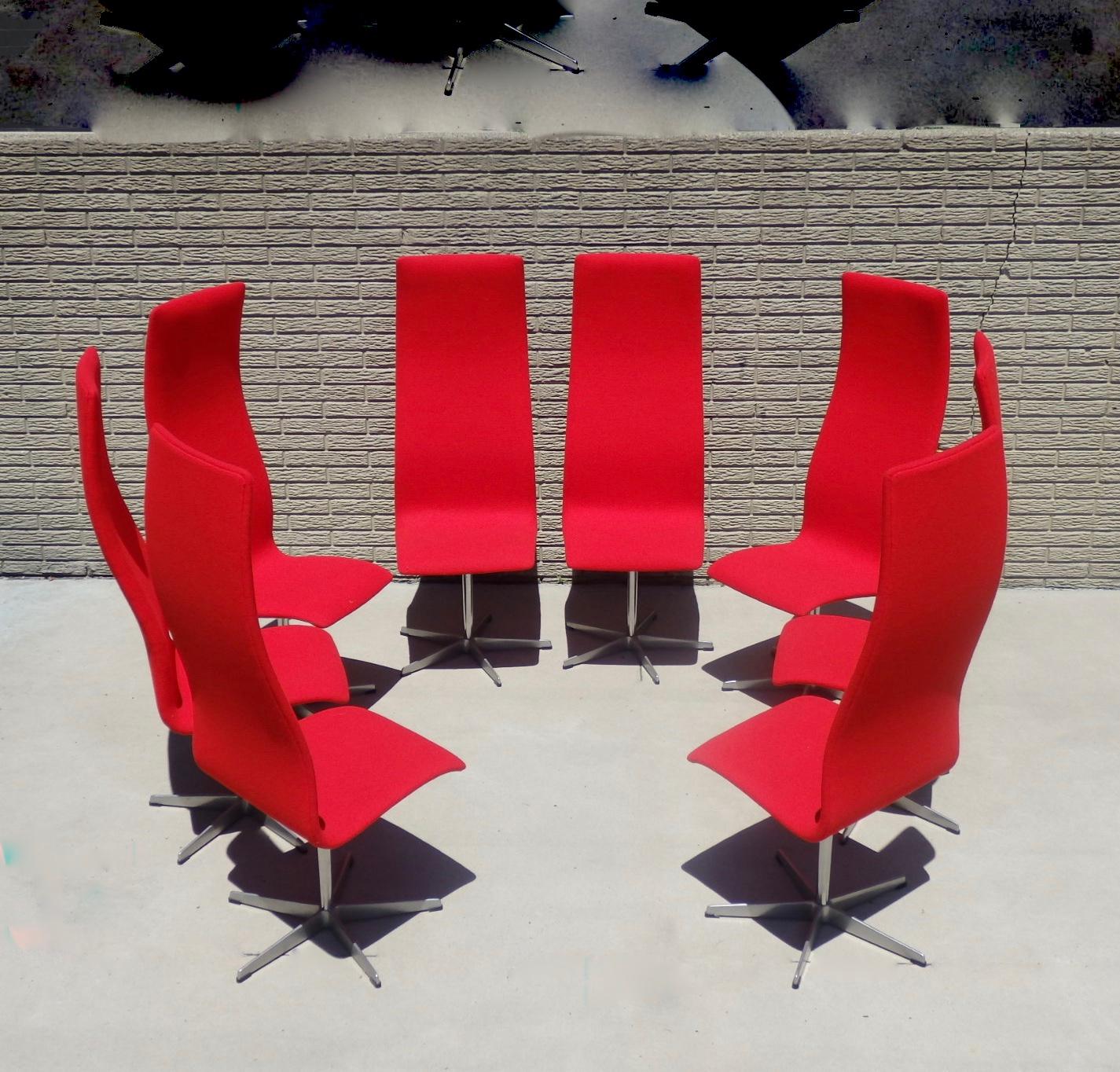 Set of Eight Freshly Restored Arne Jacobsen Fritz Hansen High Back Oxford Chairs 6