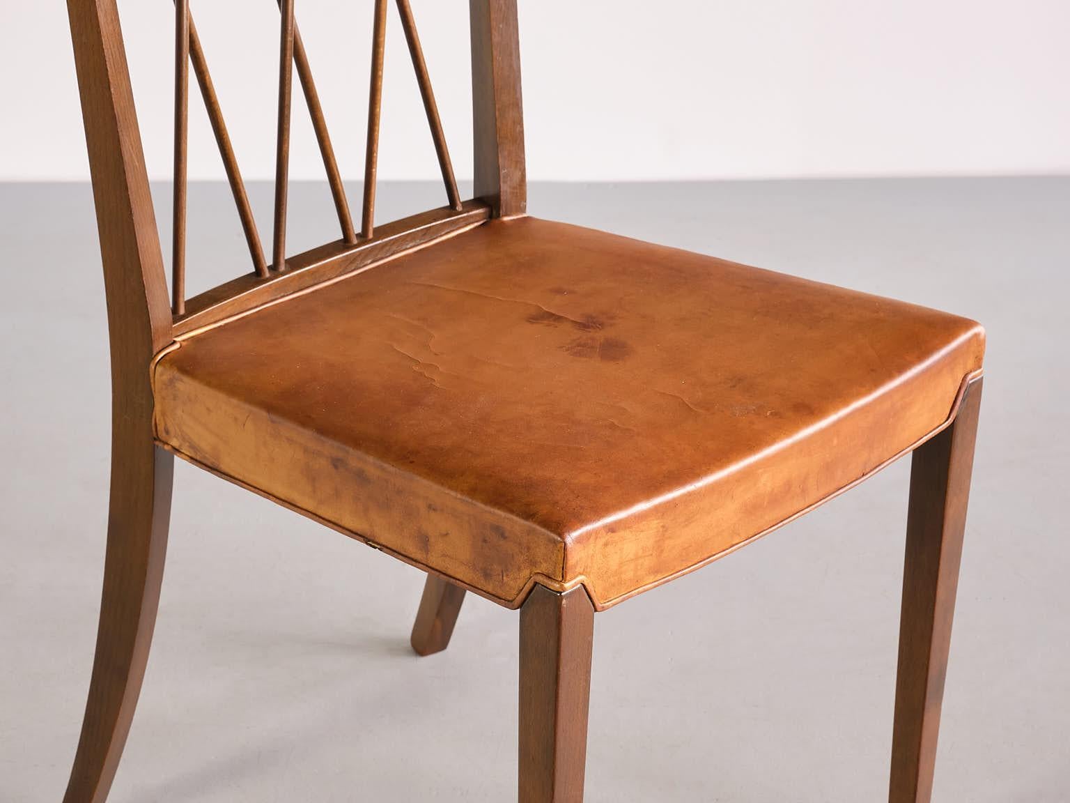 Set of Eight Frode Holm Dining Chairs, Walnut and Leather, Illum, Denmark, 1940s For Sale 3