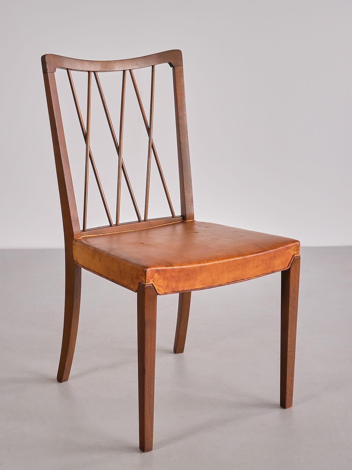 Set of Eight Frode Holm Dining Chairs, Walnut and Leather, Illum, Denmark, 1940s For Sale 4