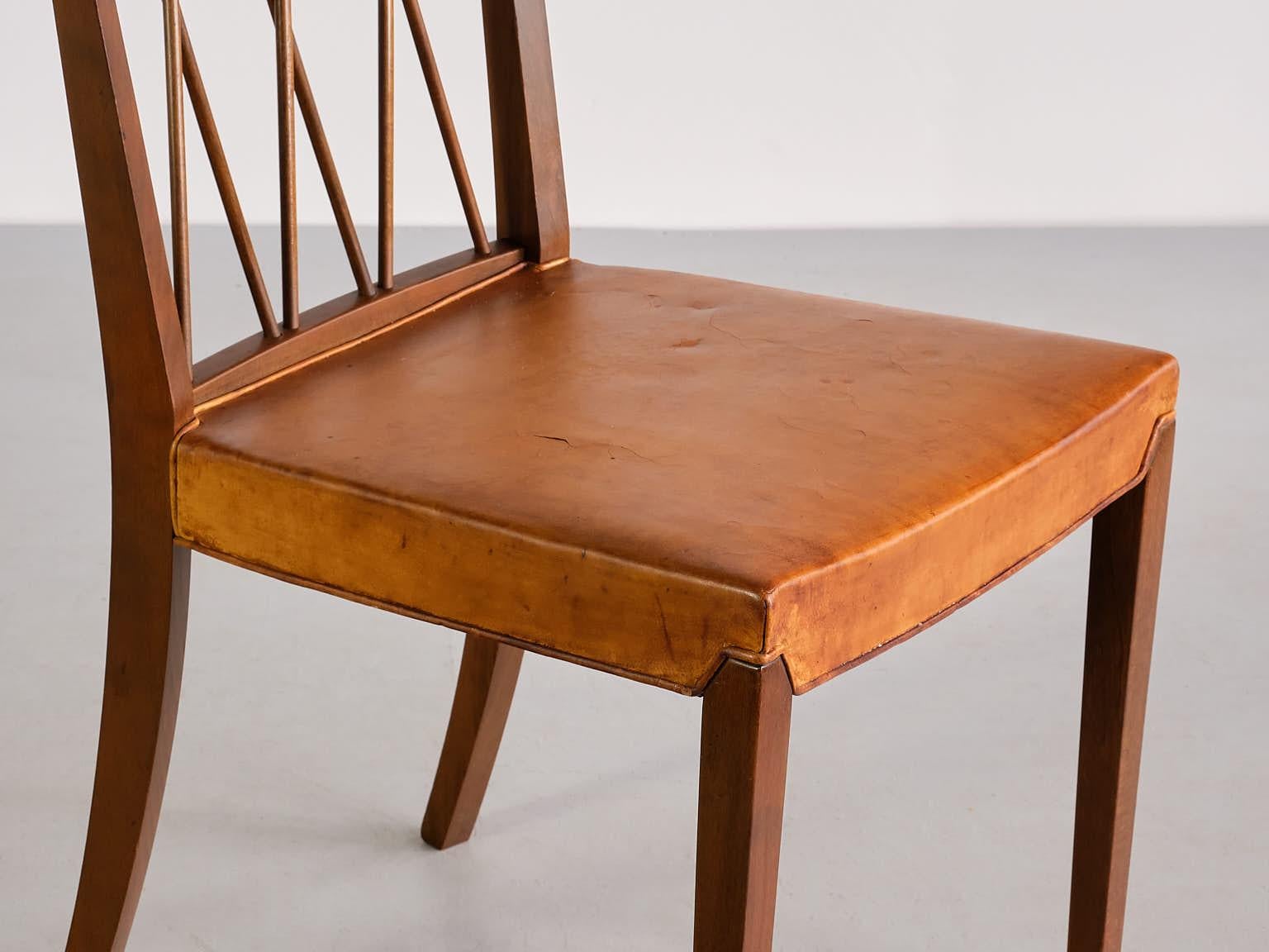 Set of Eight Frode Holm Dining Chairs, Walnut and Leather, Illum, Denmark, 1940s For Sale 10