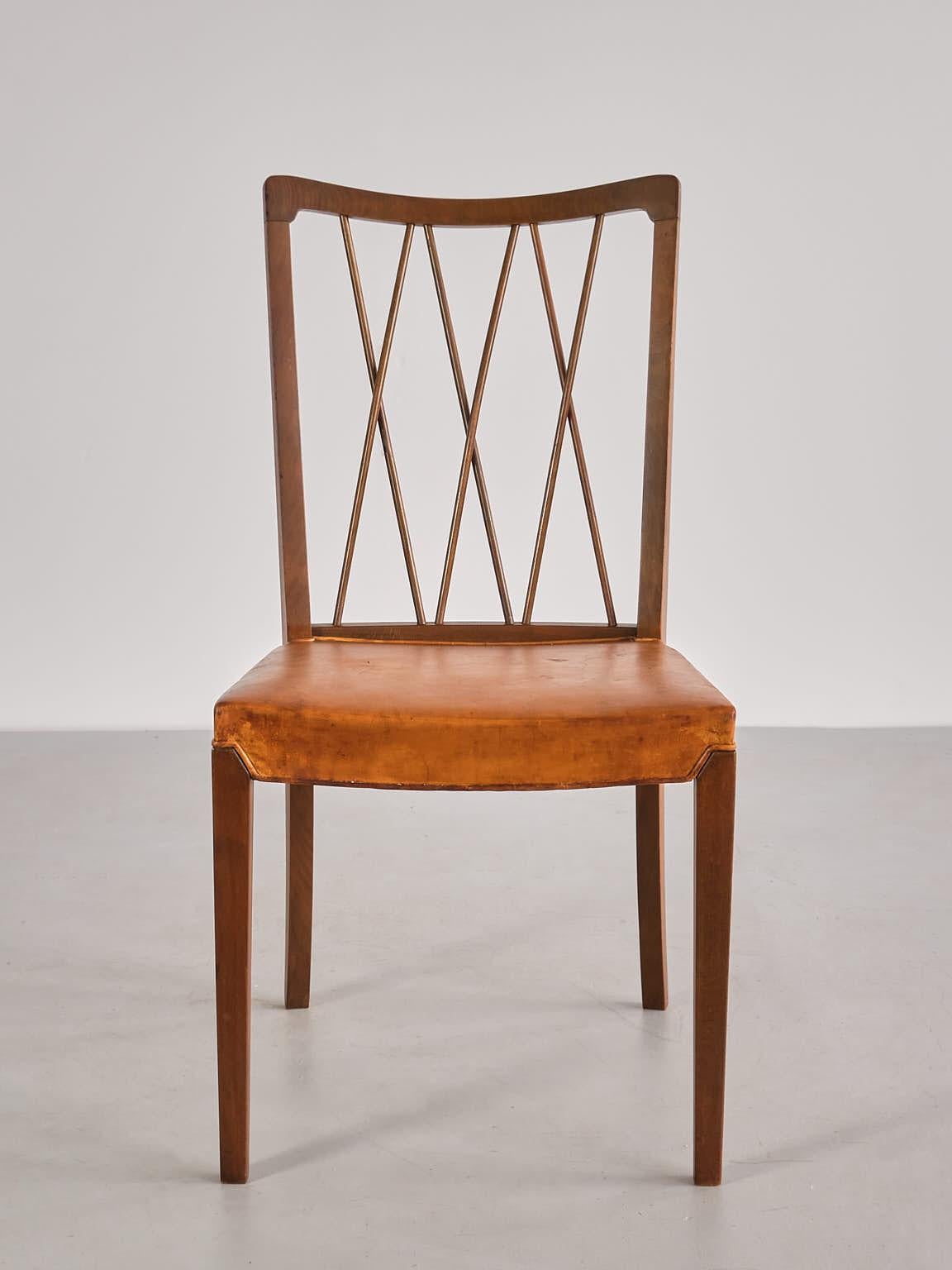 Mid-20th Century Set of Eight Frode Holm Dining Chairs, Walnut and Leather, Illum, Denmark, 1940s For Sale