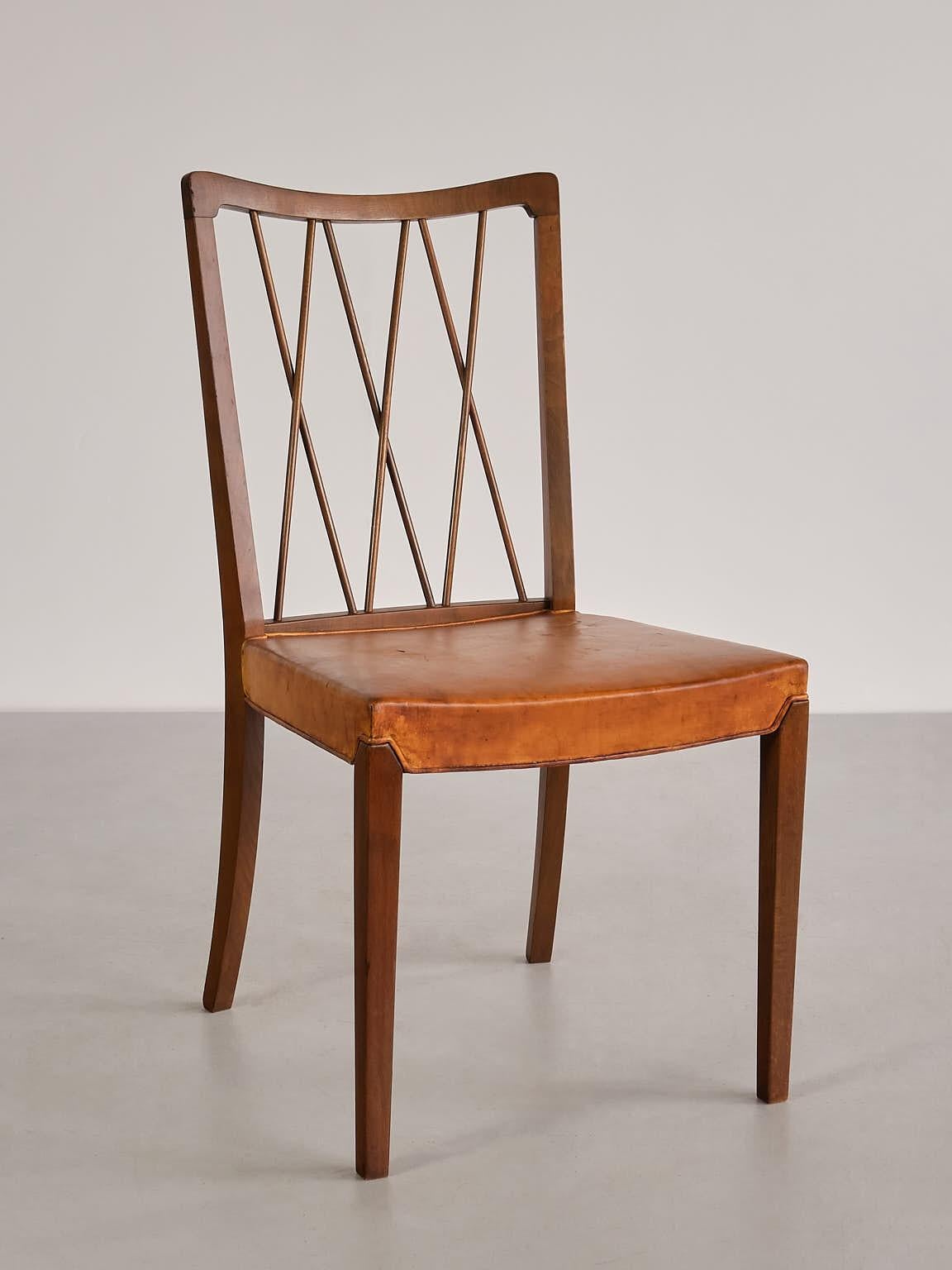 Set of Eight Frode Holm Dining Chairs, Walnut and Leather, Illum, Denmark, 1940s For Sale 1