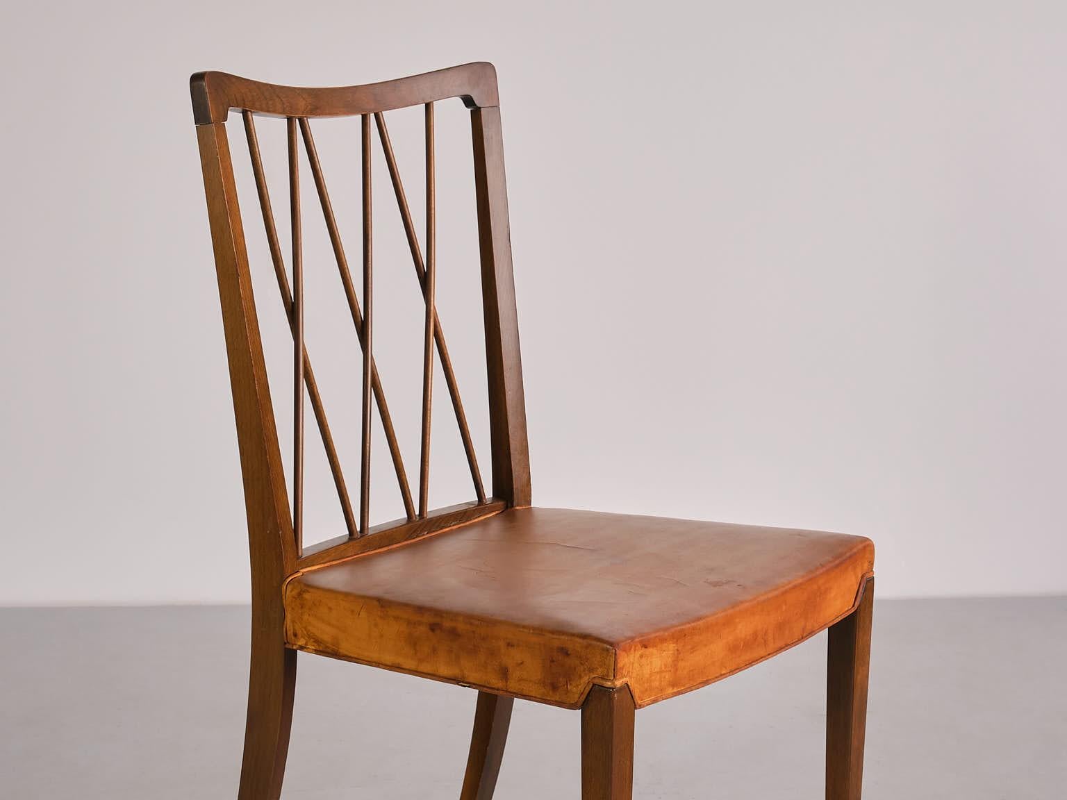 Set of Eight Frode Holm Dining Chairs, Walnut and Leather, Illum, Denmark, 1940s For Sale 2