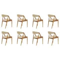Set of Eight Fully Restored Kai Kristiansen Oak Dining Chairs, Custom Upholstery