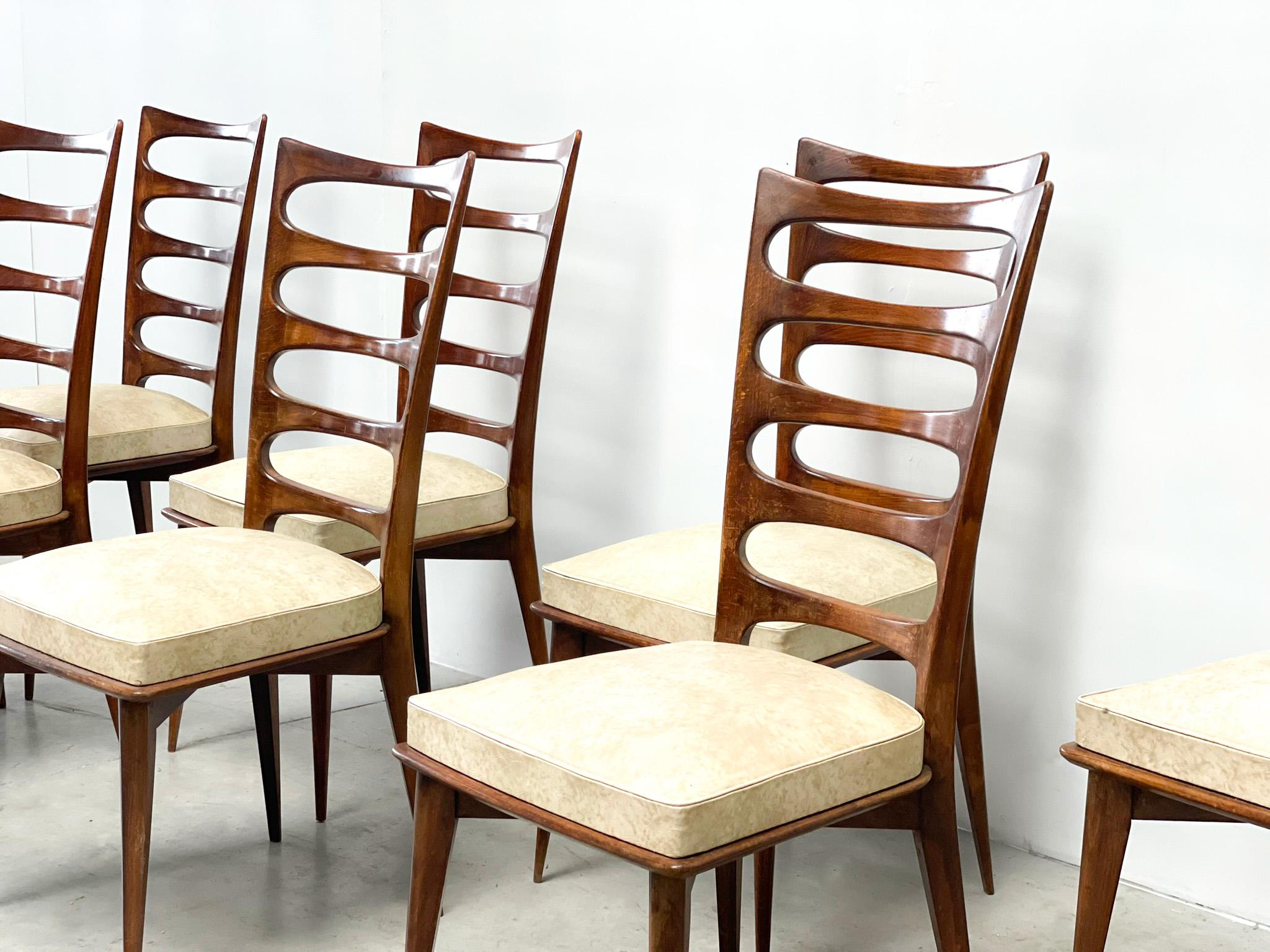 French Set of Eight Gaston Poisson Dining Chairs