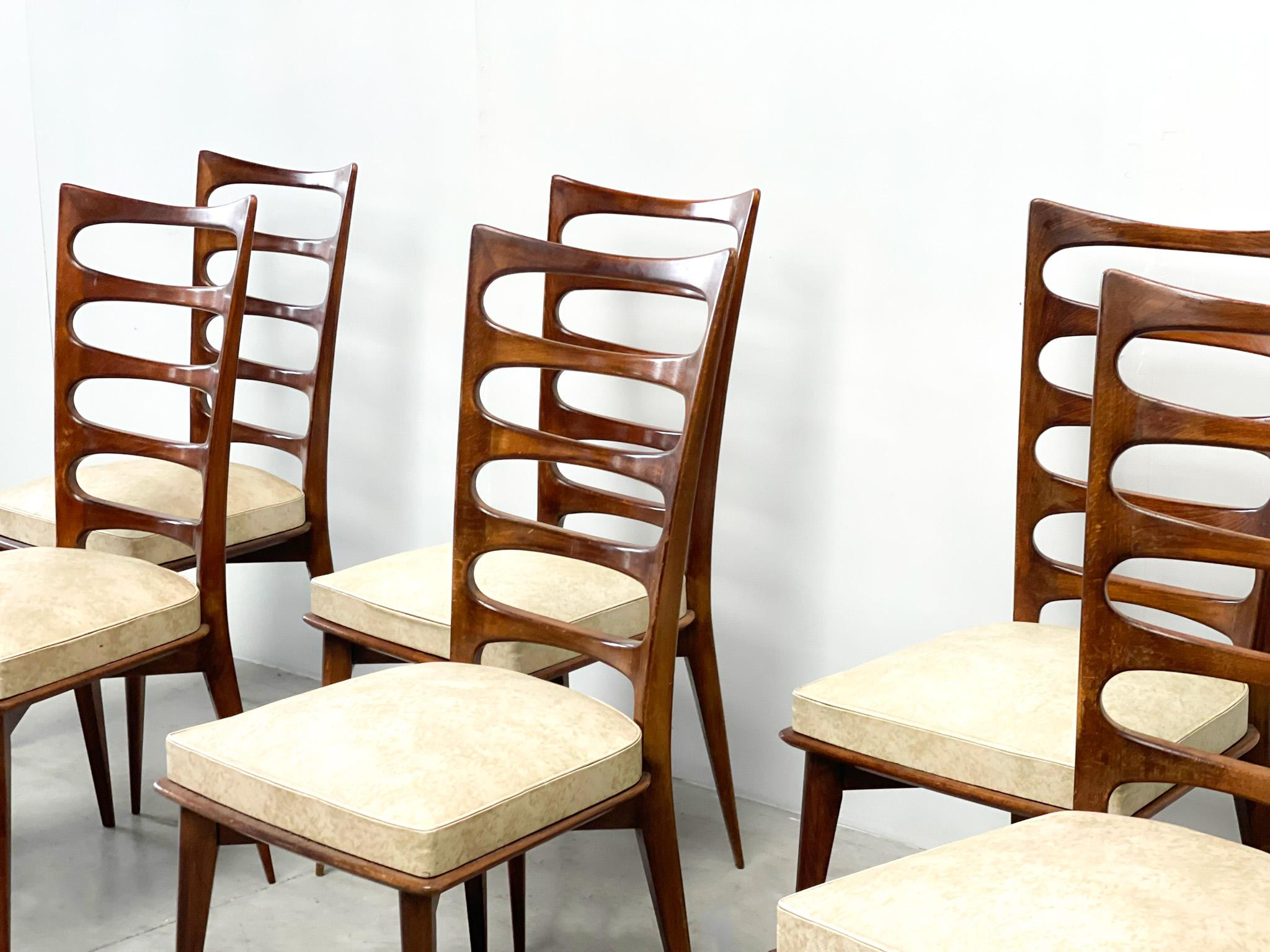 Late 20th Century Set of Eight Gaston Poisson Dining Chairs