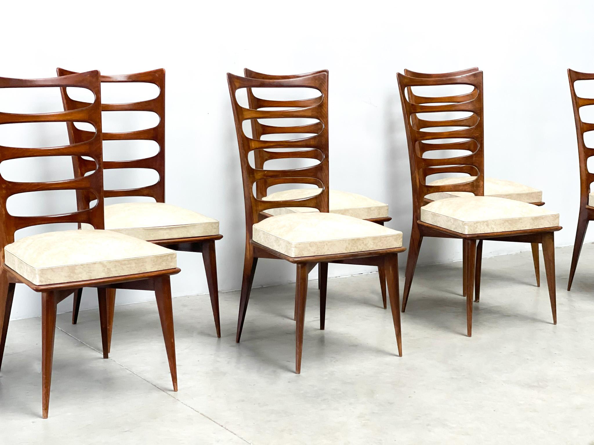 Oak Set of Eight Gaston Poisson Dining Chairs