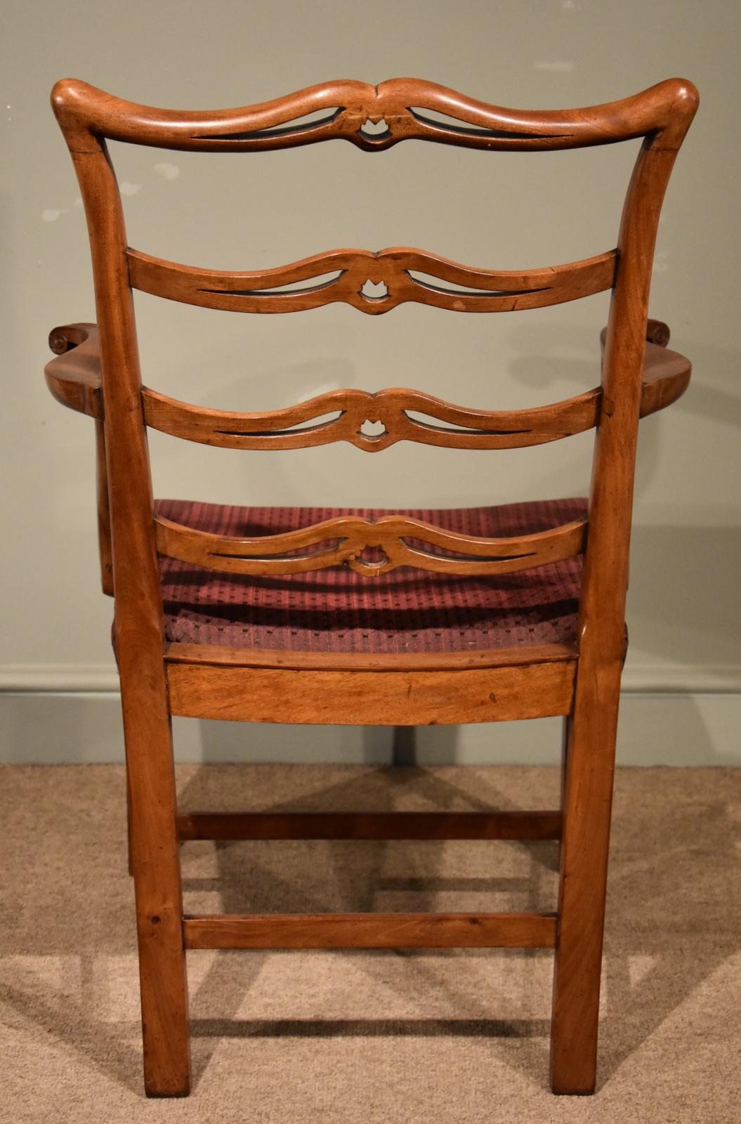 Set of Eight George III Period Mahogany Ladderback Dining Chairs For Sale 1