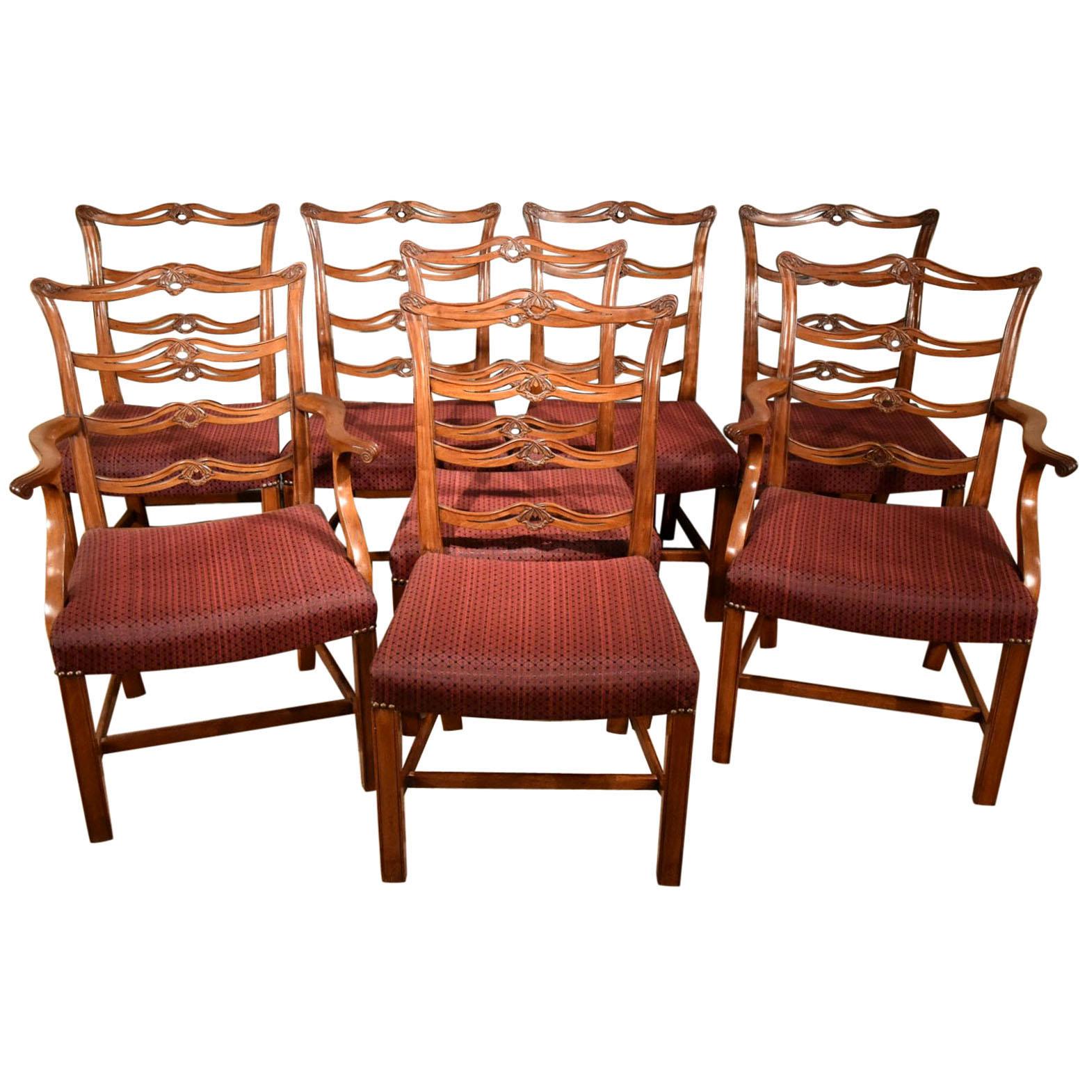 Set of Eight George III Period Mahogany Ladderback Dining Chairs For Sale
