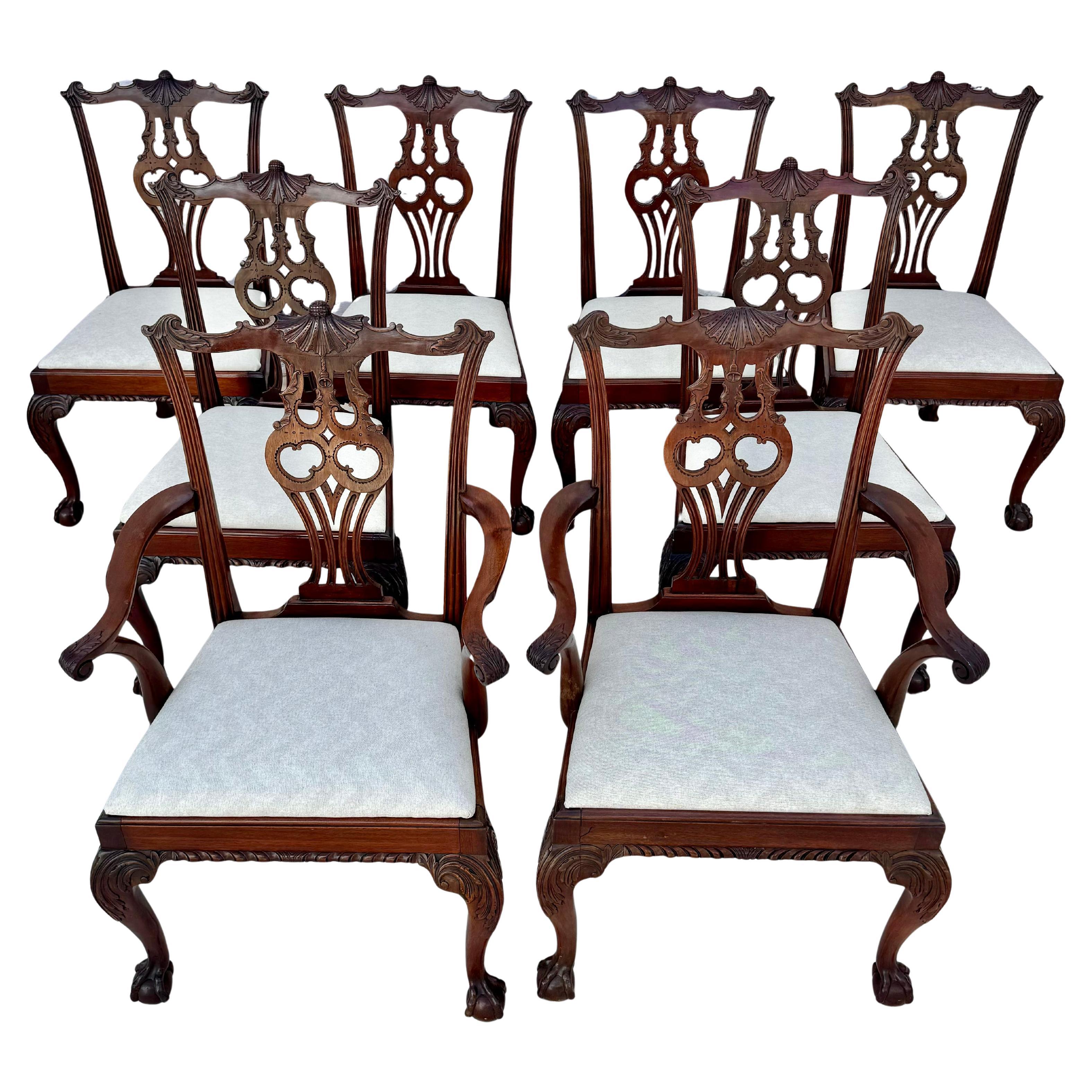 Set Of Eight George III Style Carved Mahogany Dining Chairs