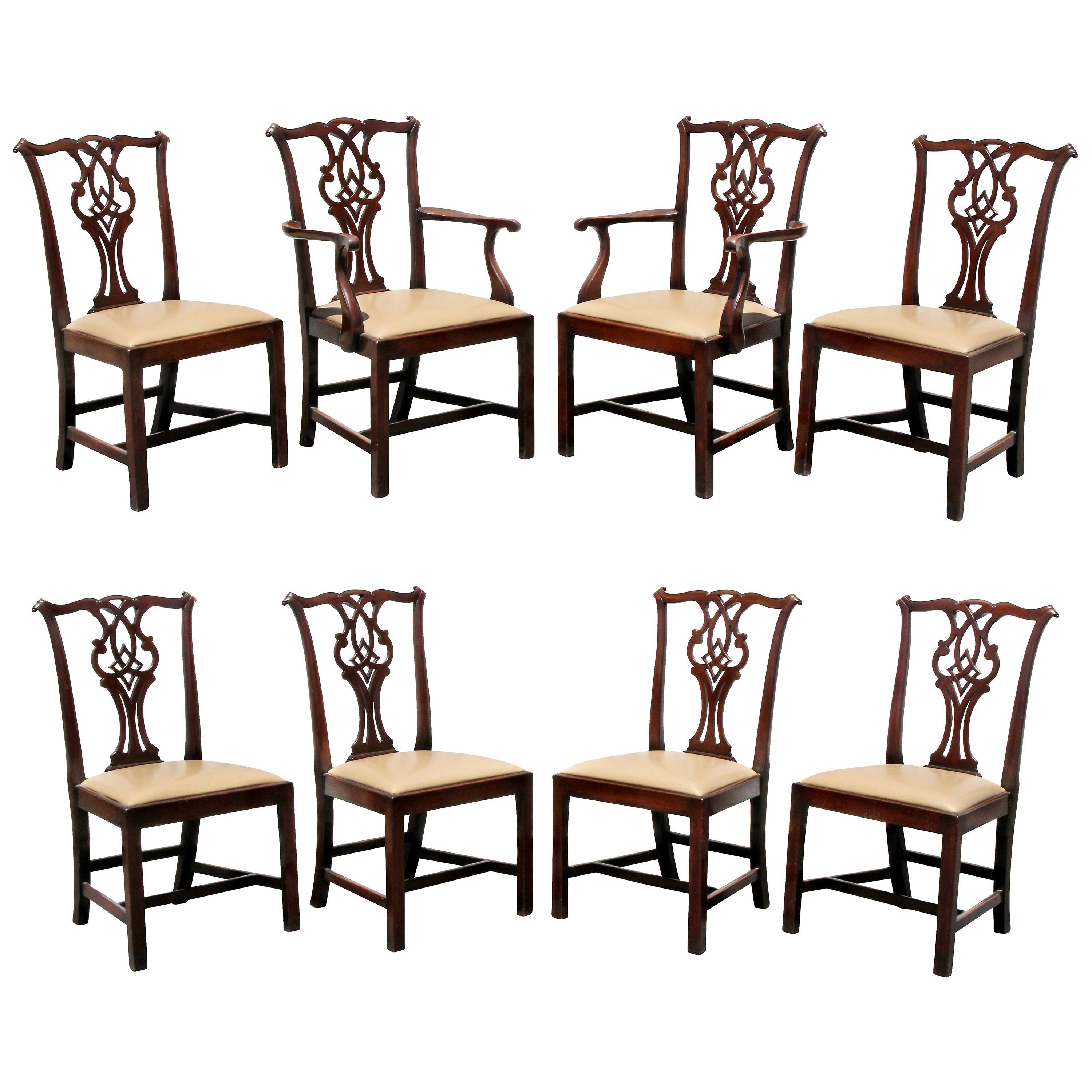 Set of Eight III Style Carved Mahogany Dining Chairs For Sale at