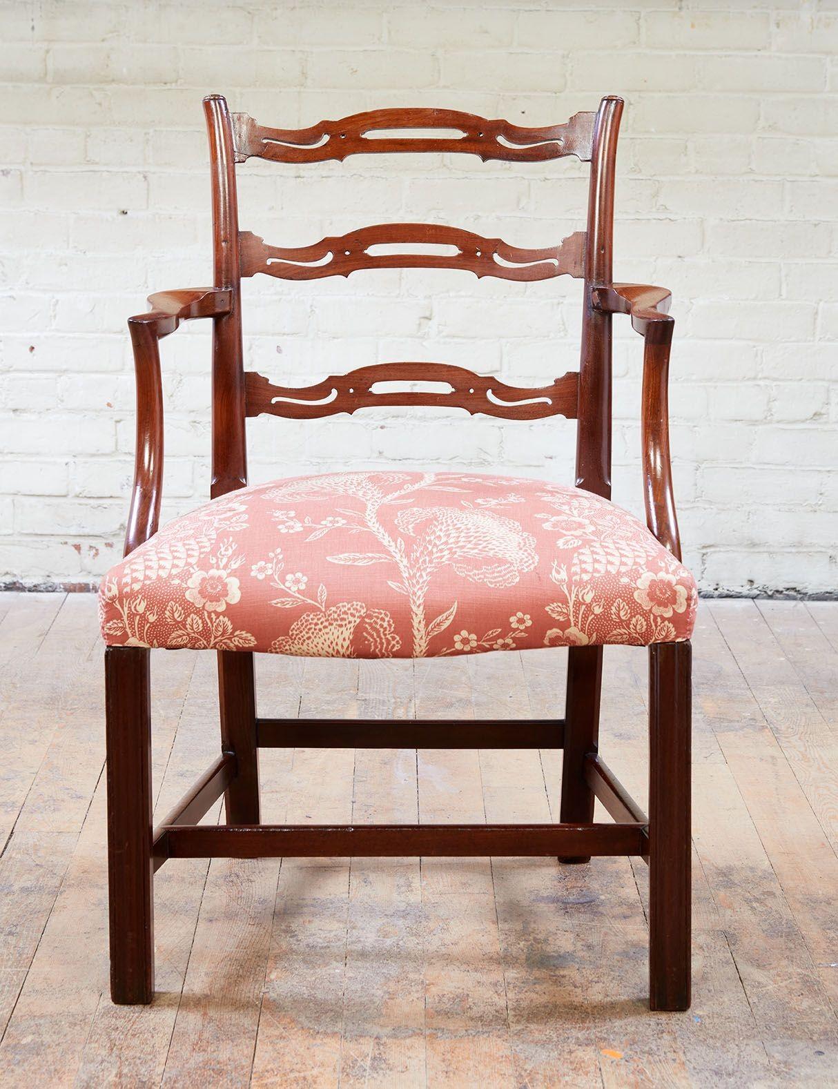 Chippendale Pair of Georgian Ladder Back Gaming Chairs For Sale