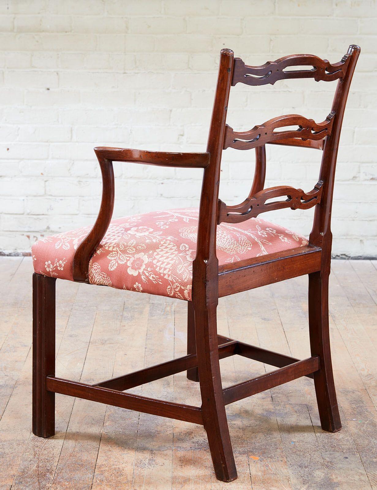 Mahogany Pair of Georgian Ladder Back Gaming Chairs For Sale