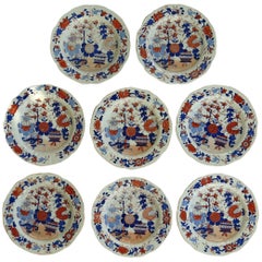 Set of Eight Georgian Mason's Ironstone Desert Plates Basket Japan Pattern