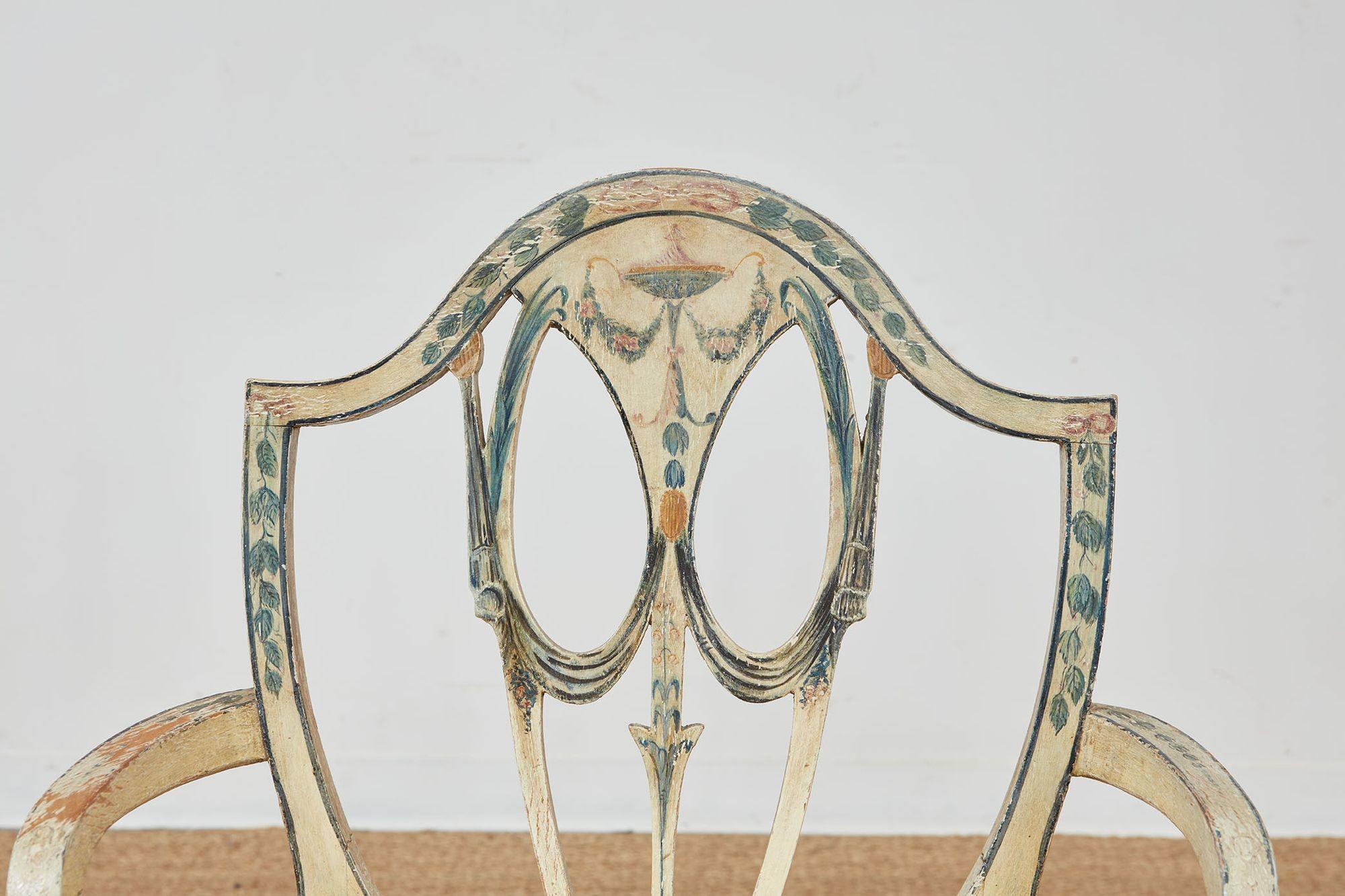 Peint à la main Ensemble de huit fauteuils géorgiens peints en vente