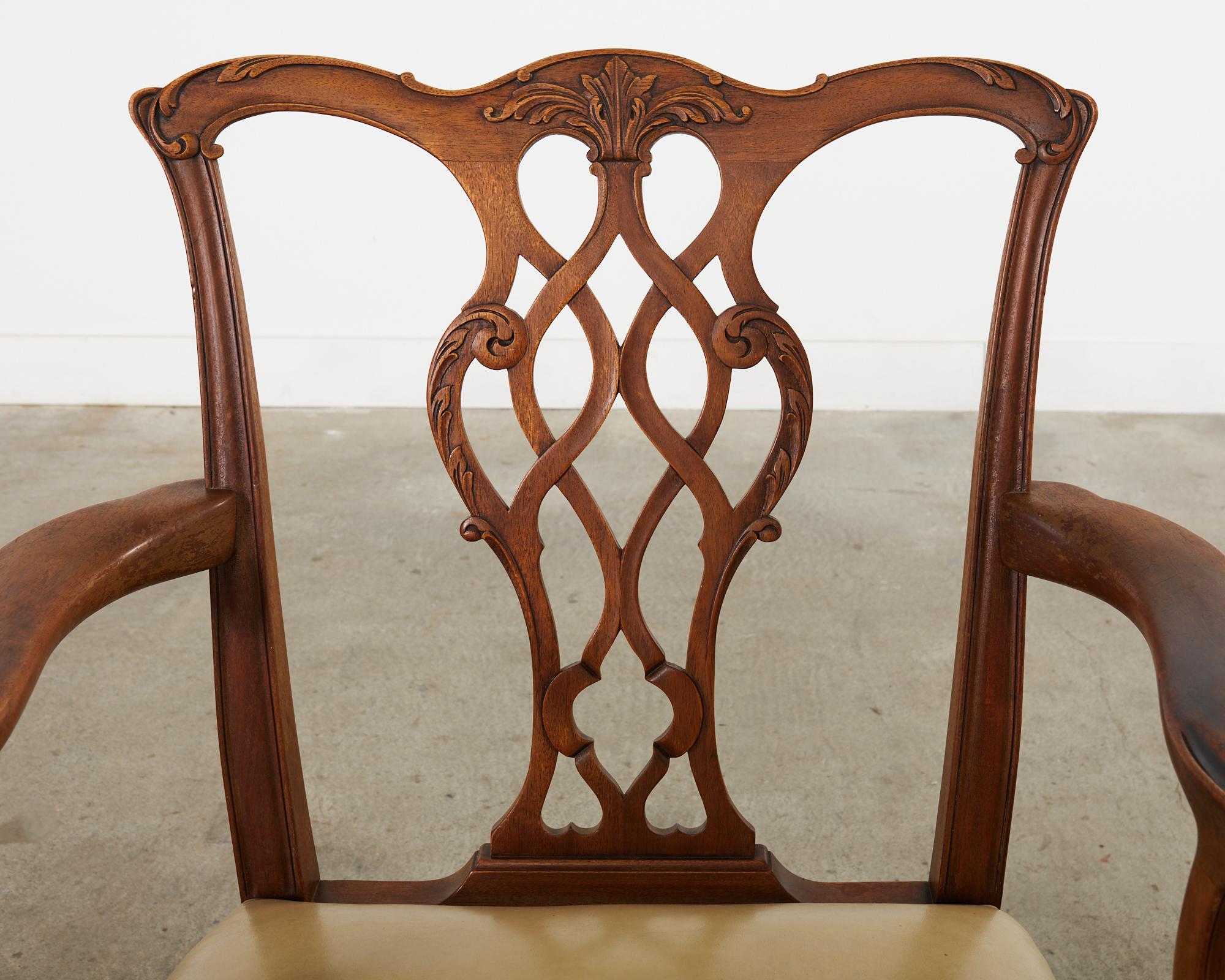 Set of Eight Georgian Style Carved Mahogany Dining Chairs 7
