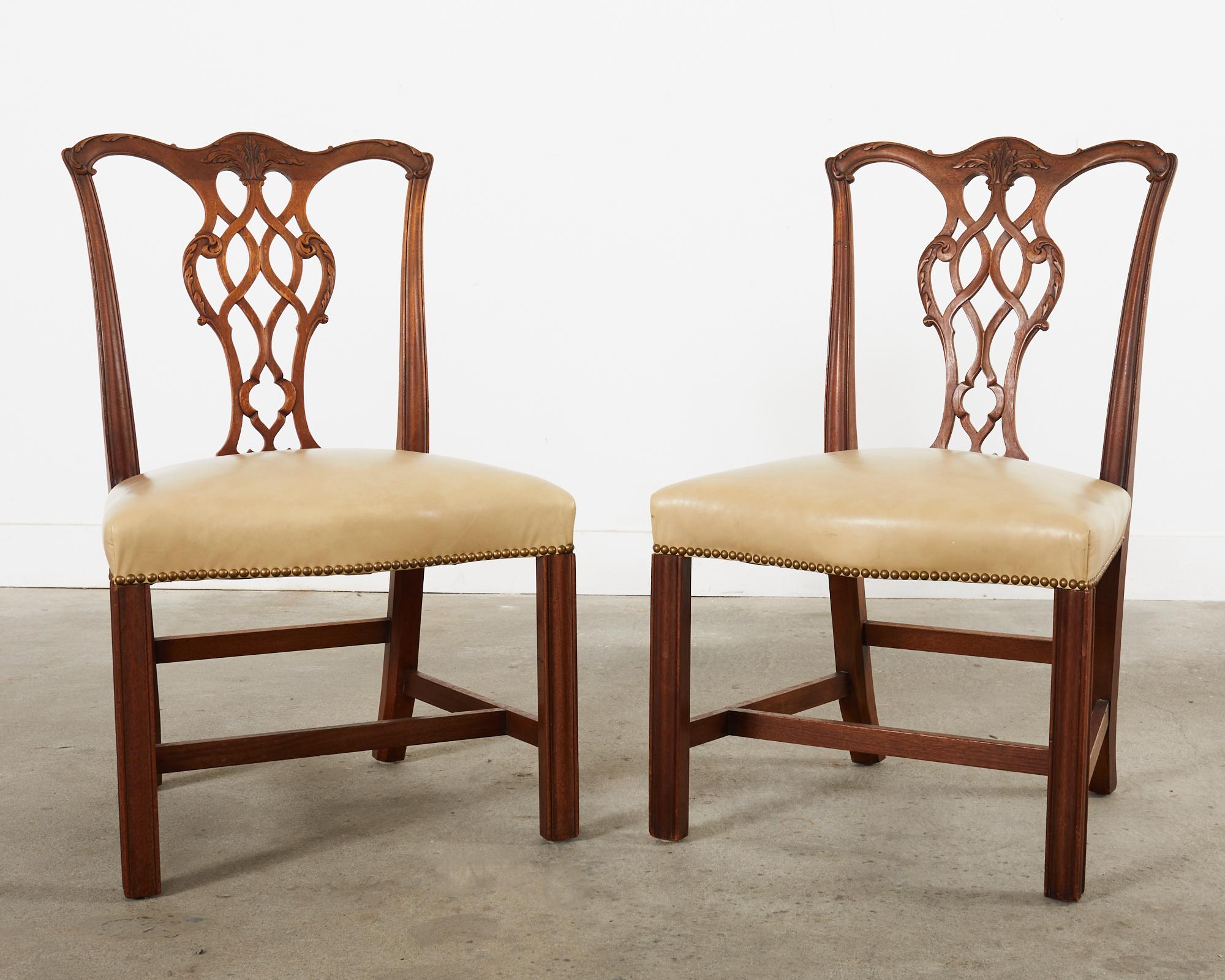 Set of Eight Georgian Style Carved Mahogany Dining Chairs 11