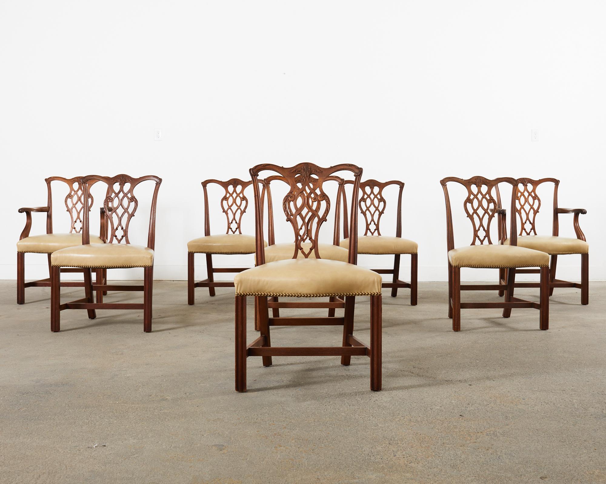 English Set of Eight Georgian Style Carved Mahogany Dining Chairs