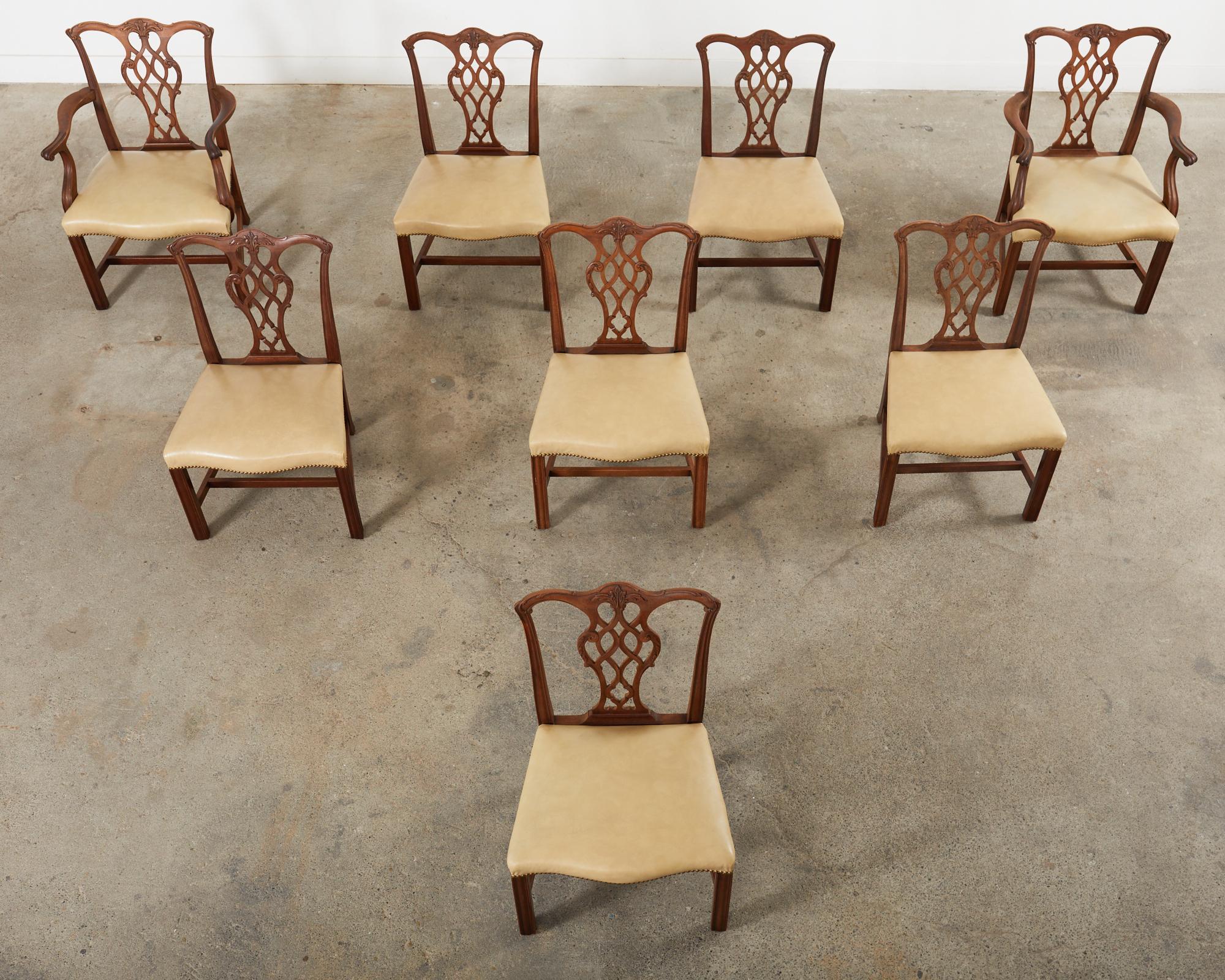 Hand-Crafted Set of Eight Georgian Style Carved Mahogany Dining Chairs