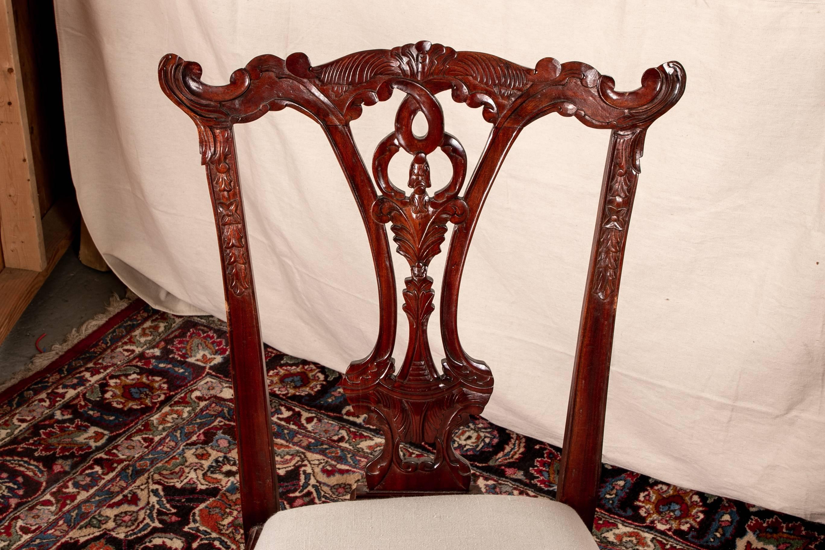 Set of Eight Georgian Style Carved Mahogany Dining Chairs 1