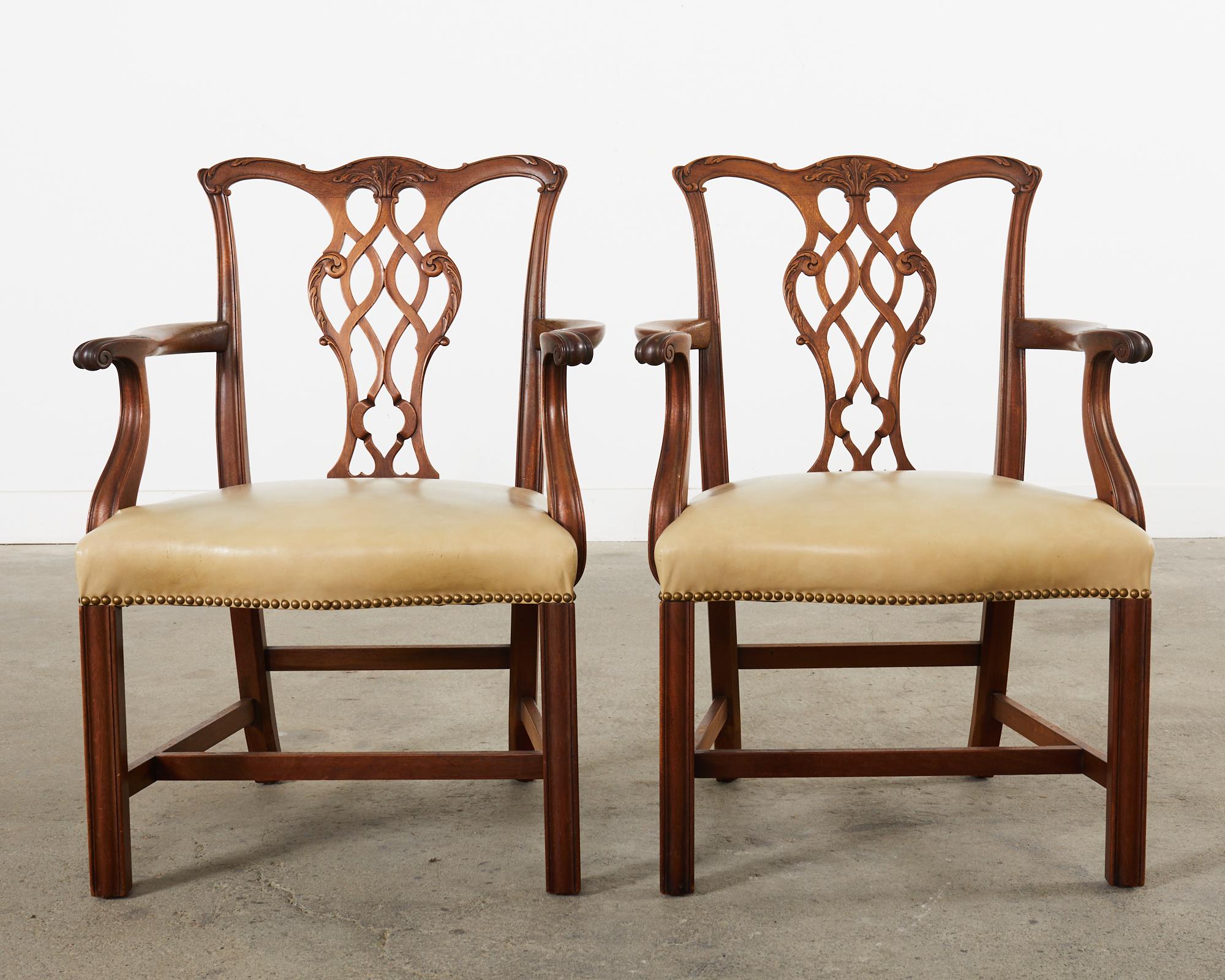 Set of Eight Georgian Style Carved Mahogany Dining Chairs In Good Condition In Rio Vista, CA