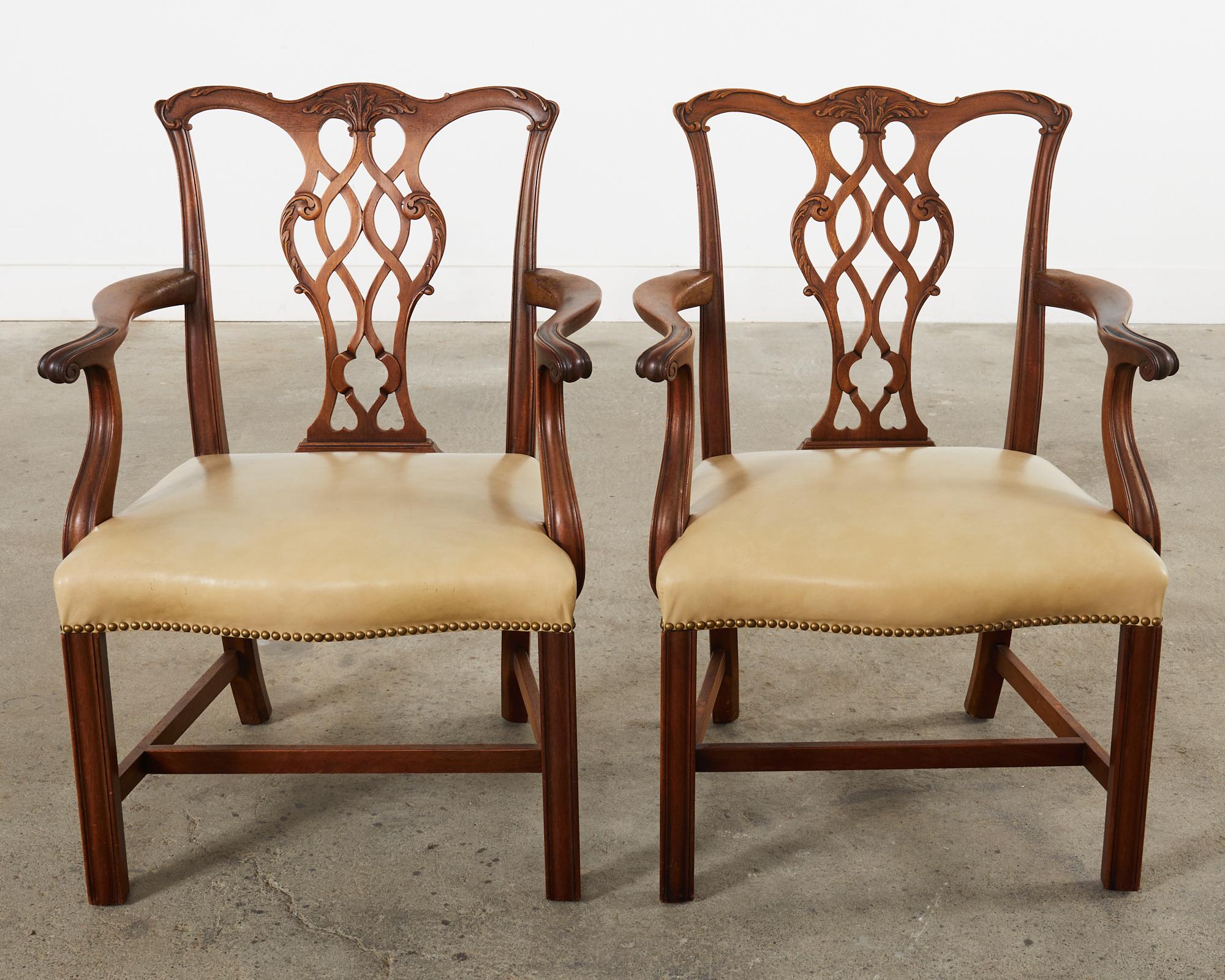 20th Century Set of Eight Georgian Style Carved Mahogany Dining Chairs