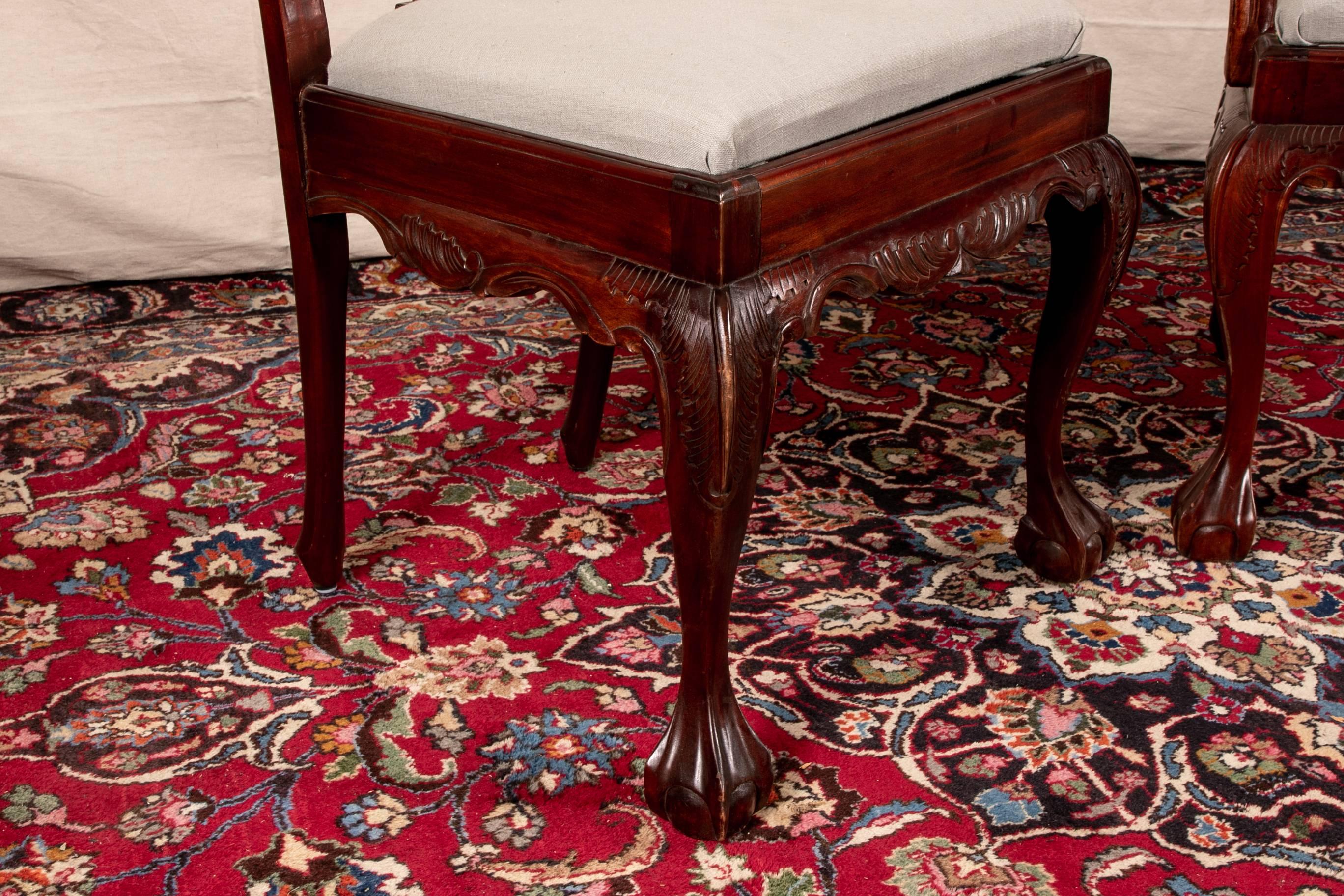 Set of Eight Georgian Style Carved Mahogany Dining Chairs 4