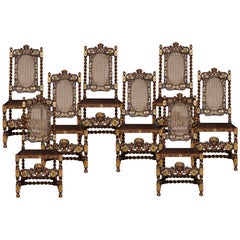 Set of Eight Gilded Walnut High Back Chairs