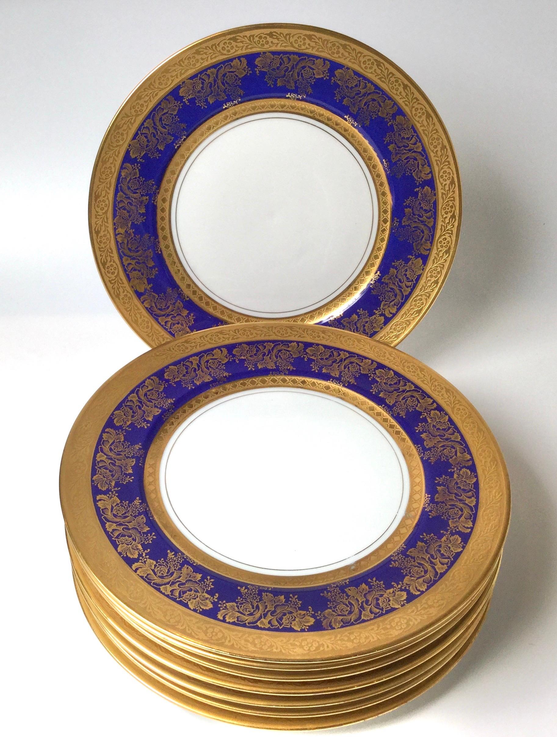 English Set of Eight Gold and Cobalt Blue Service Plates Czec