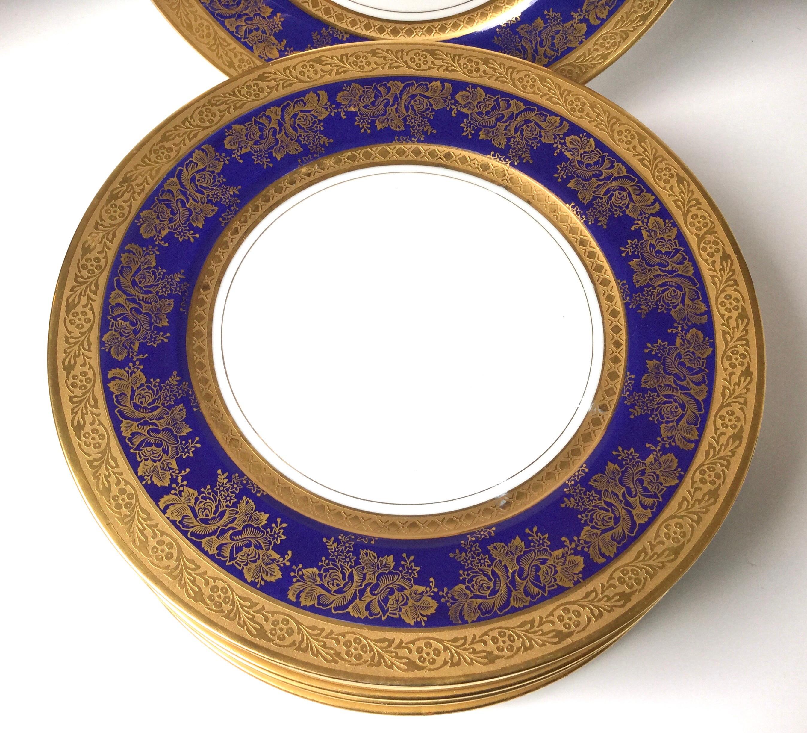 Set of Eight Gold and Cobalt Blue Service Plates Czec In Good Condition In Lambertville, NJ