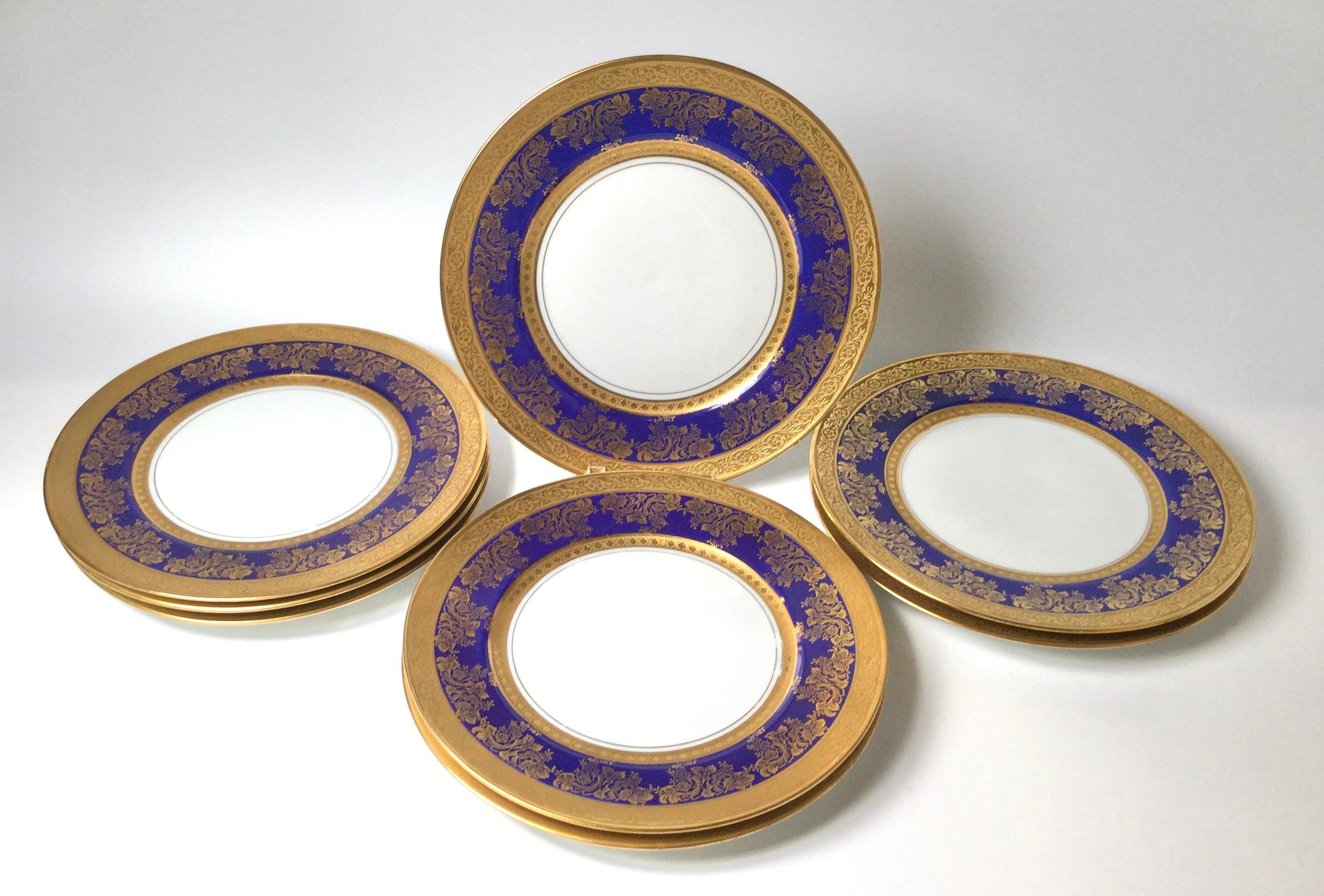 Early 20th Century Set of Eight Gold and Cobalt Blue Service Plates Czec