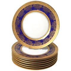 Used Set of Eight Gold and Cobalt Blue Service Plates Czec