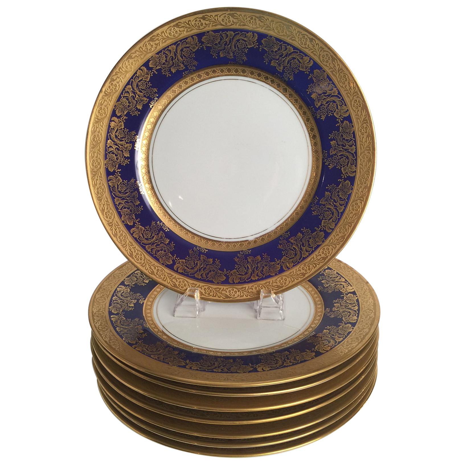 Set of Eight Gold and Cobalt Blue Service Plates