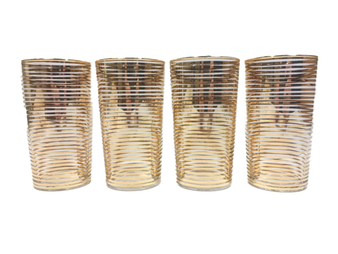 Set of Eight Gold Band Decorated Art Deco Highball Glasses In Good Condition In Nantucket, MA