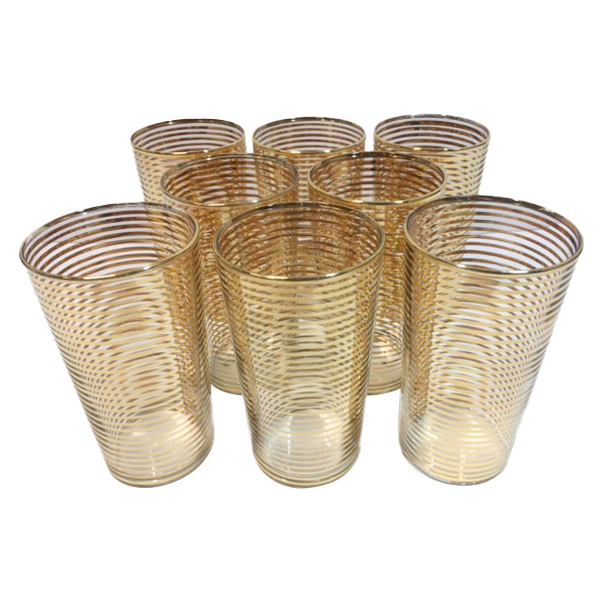 Set of Eight Gold Band Decorated Art Deco Highball Glasses