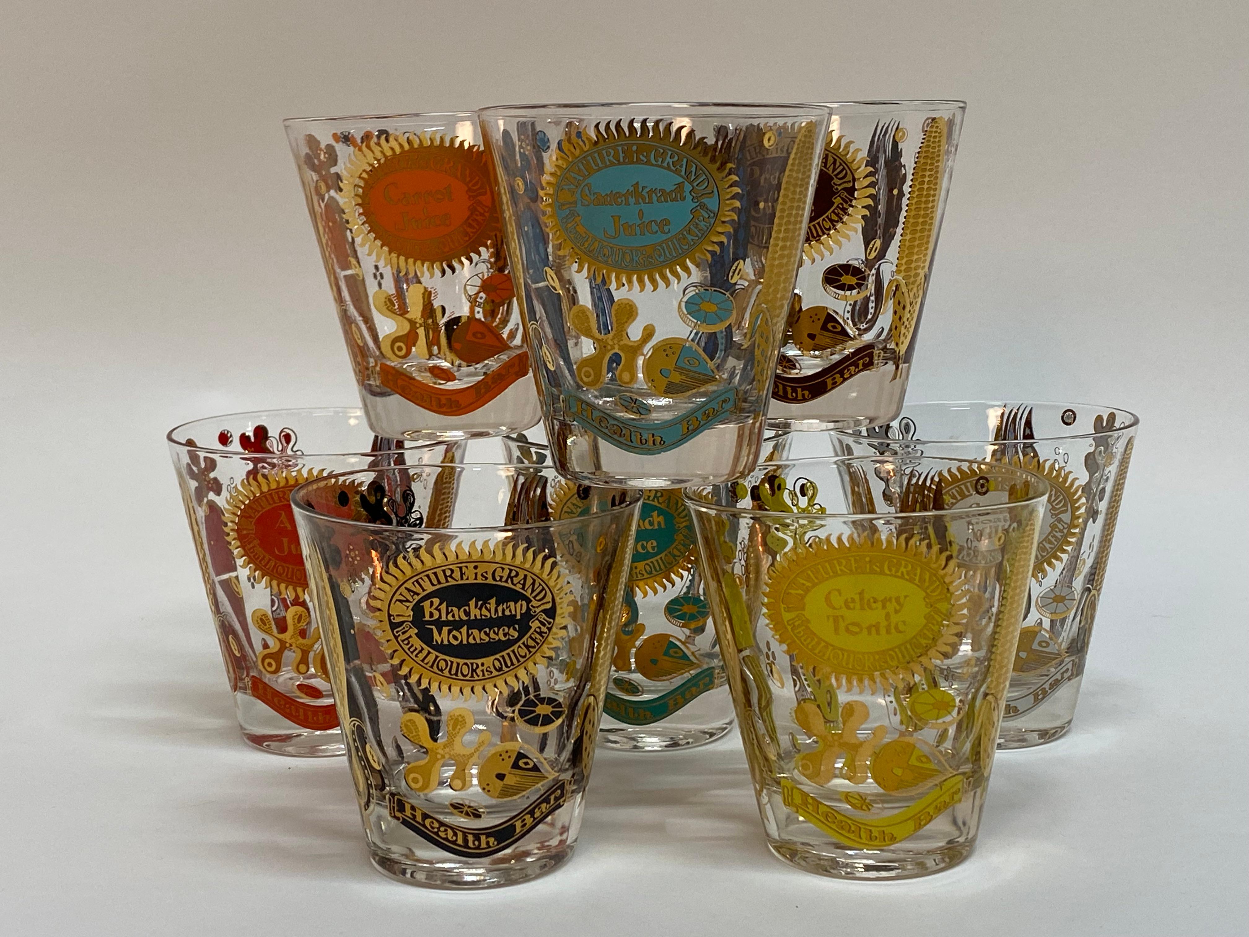 Set of Eight Gold Georges Briard Cocktail Rocks Health Bar Glasses 7