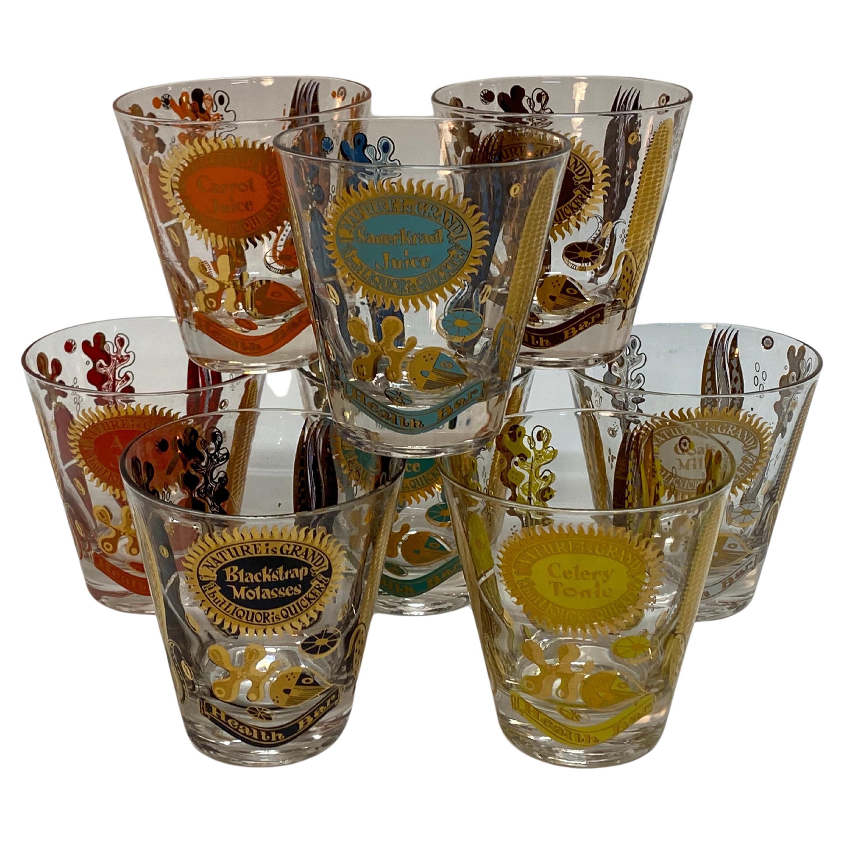 Set of Eight Gold Georges Briard Cocktail Rocks Health Bar Glasses