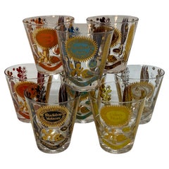 Vintage Set of Eight Gold Georges Briard Cocktail Rocks Health Bar Glasses