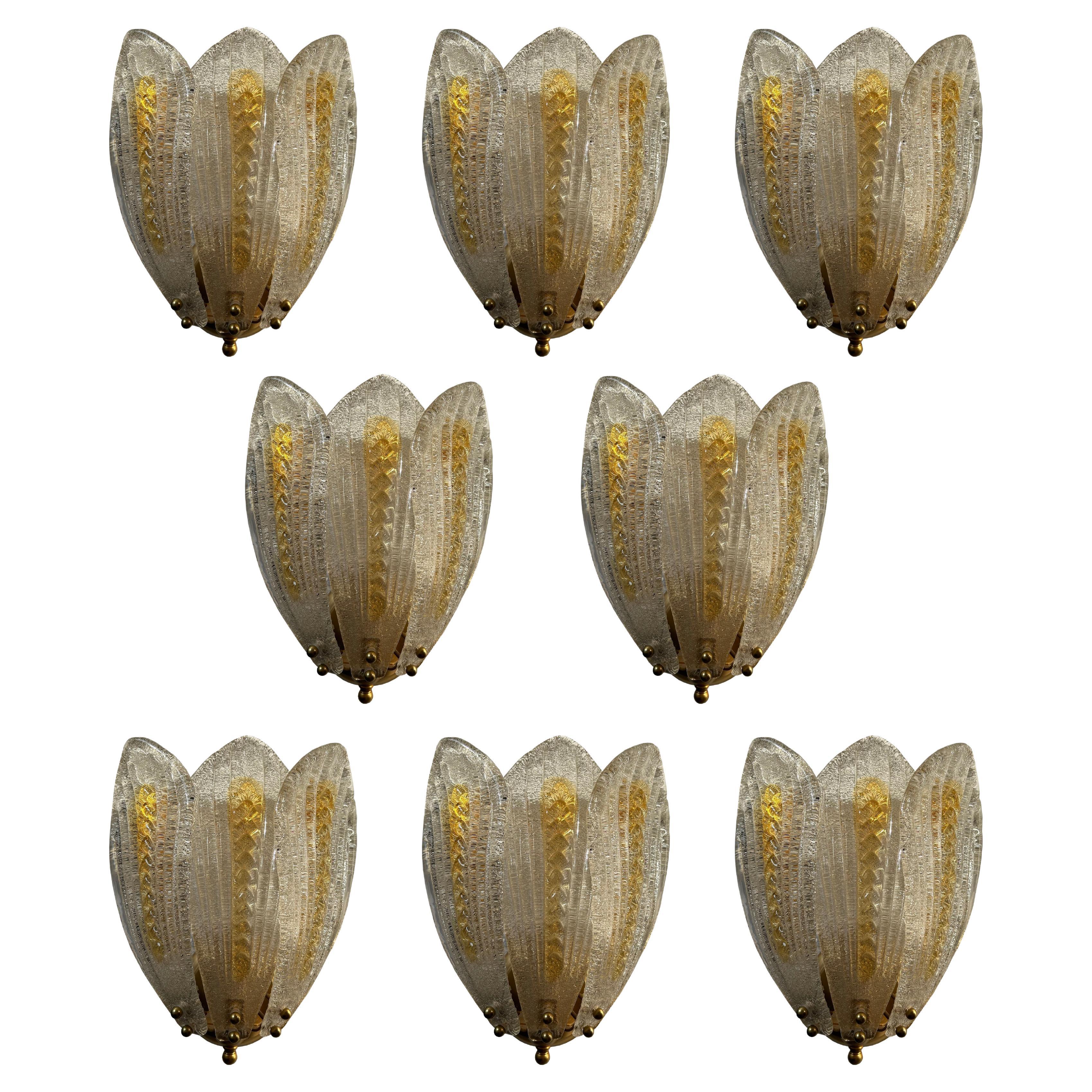 Set of Eight Golden Honeybee Murano Sconces, 1980's